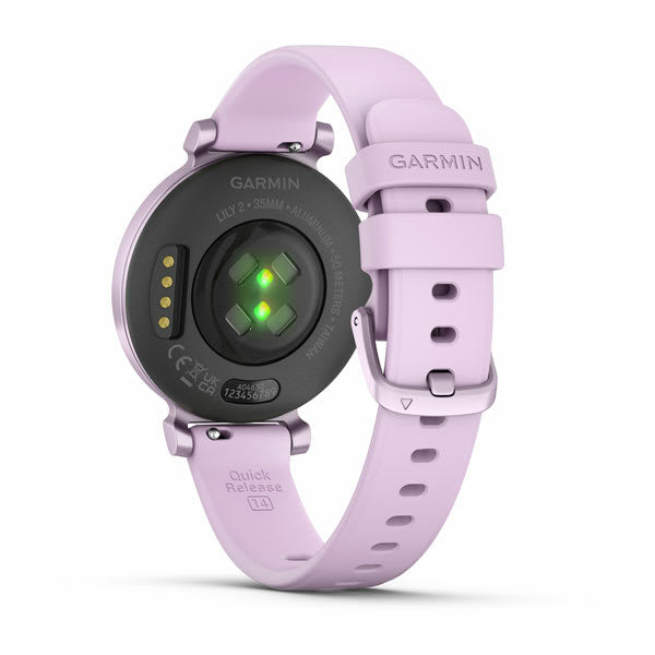 Garmin Lily 2 – Smartwatch – 35,4 mm, GPS, Bluetooth, Gorilla Glass, 50 m, Flieder, Universelle Grösse, Sportarmband