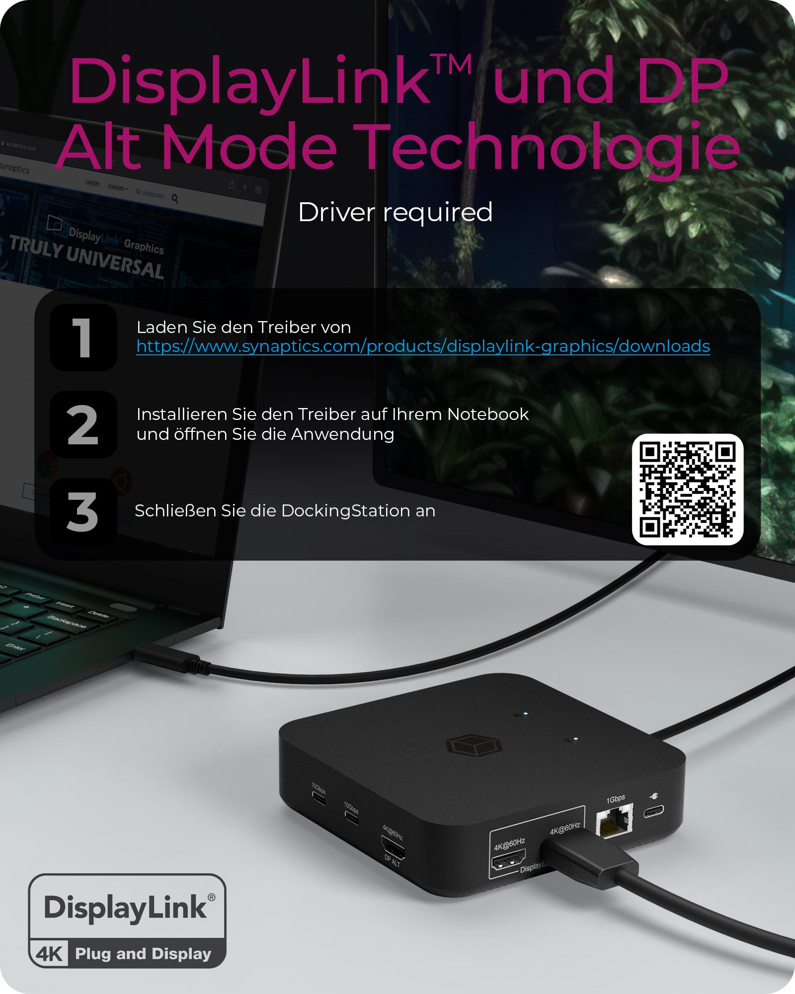 ICY BOX IB-DK4090-C Dockingstation – USB-C, 3× HDMI, 4× USB-A, 2× USB-C, 85 W PD, GbE, 3,5 mm Audio
