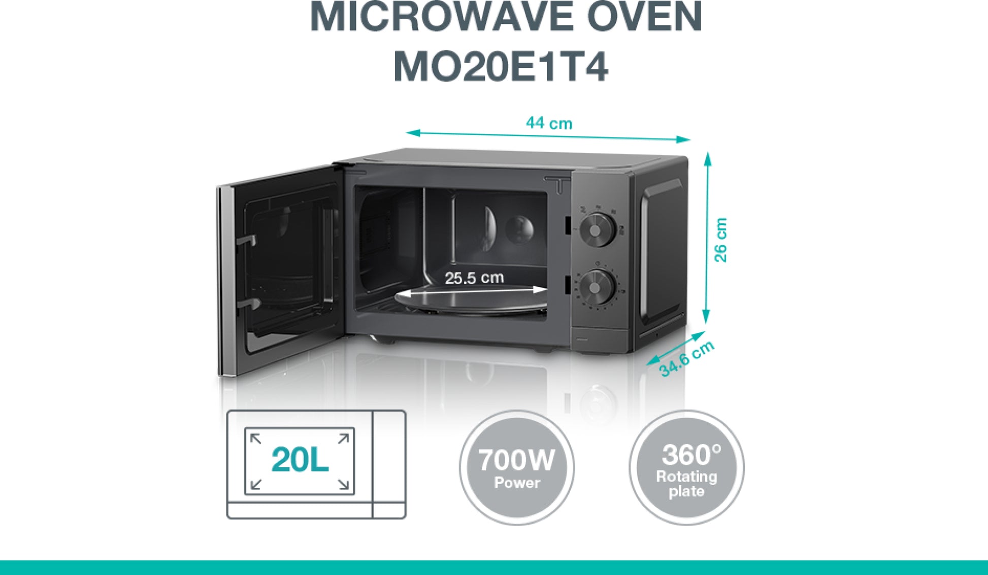 Gorenje Mikrowelle MO20E1T4 – 20 l, 700 W – schwarz/edelstahl