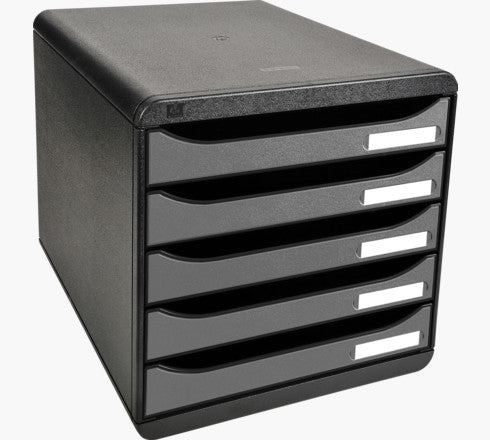 Exacompta Big-Box Plus Schubladenelement – 5 Schubladen, für A4+, schwarz/silber, B 347 × H 271 × T 278 mm