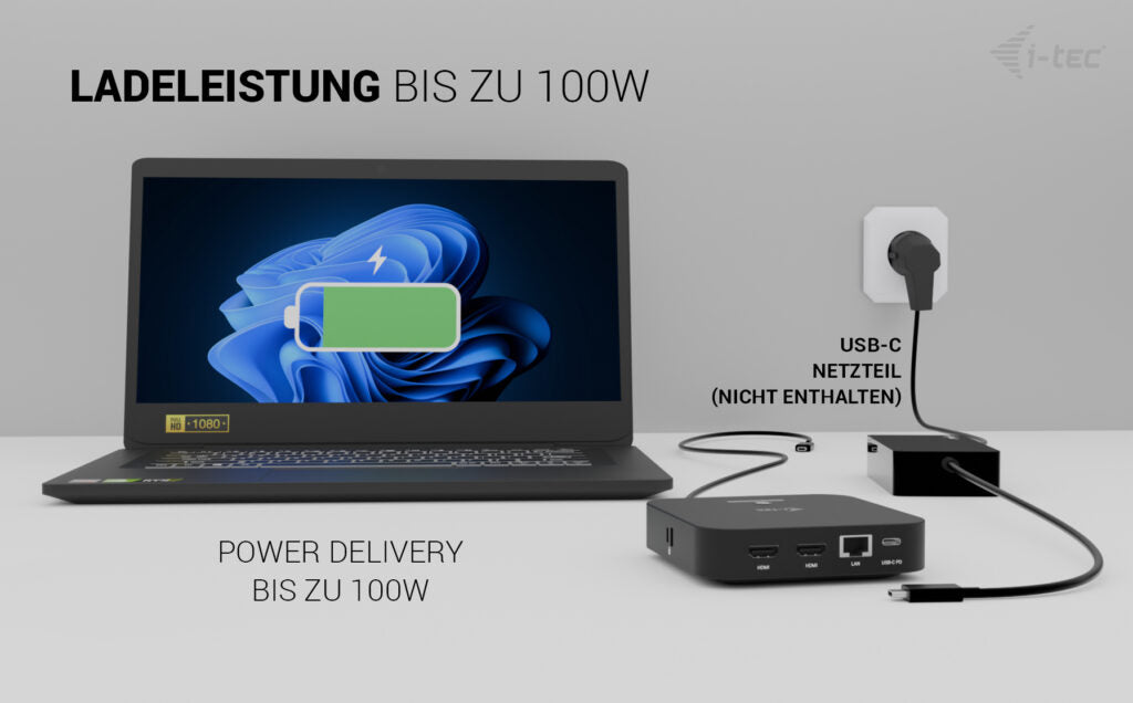 i-tec Dockingstation – USB-C, 2× HDMI, 4× USB-A, 100 W PD, GbE, 3,5 mm Audio, für Windows/Mac/ChromeOS