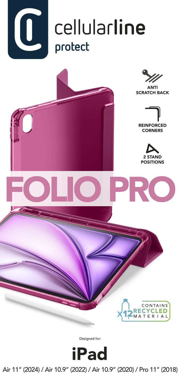 Cellularline Notebook-Schutzhülle – für iPad Air 11 (M2/2024), Stoßschutz, Kunstleder, Rosa