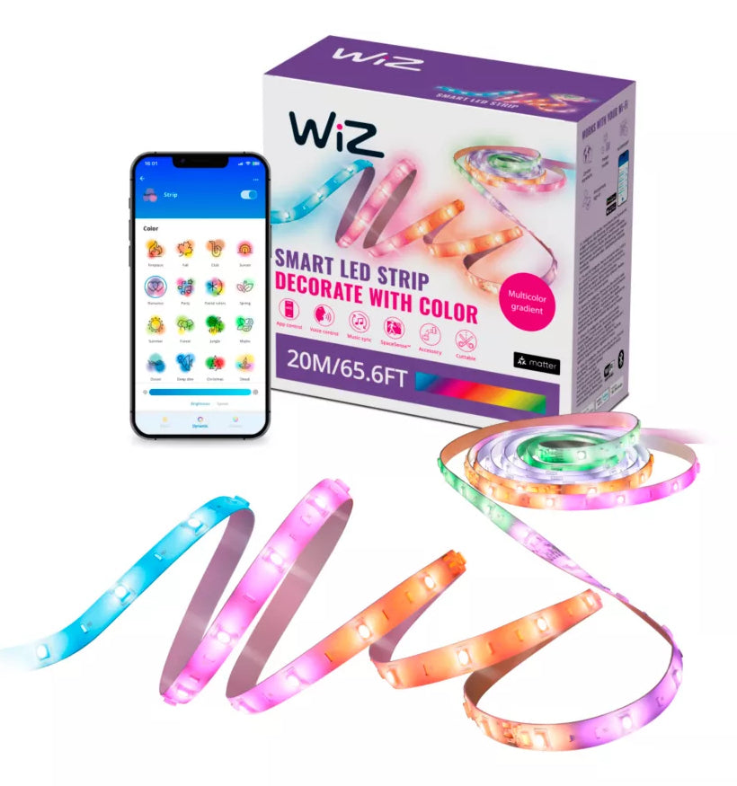 WiZ LED-Strip – 20 m, 36 W, RGBIC, 2000–6500 K, dimmbar, WiFi, für HomeKit, weiss