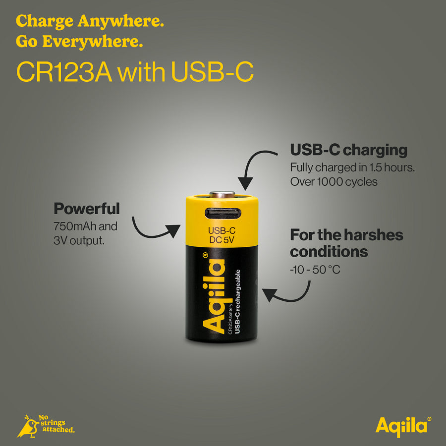 Aqiila CR123A Akkus, Li-Ion, 750 mAh, 3 V – 2 Stk.