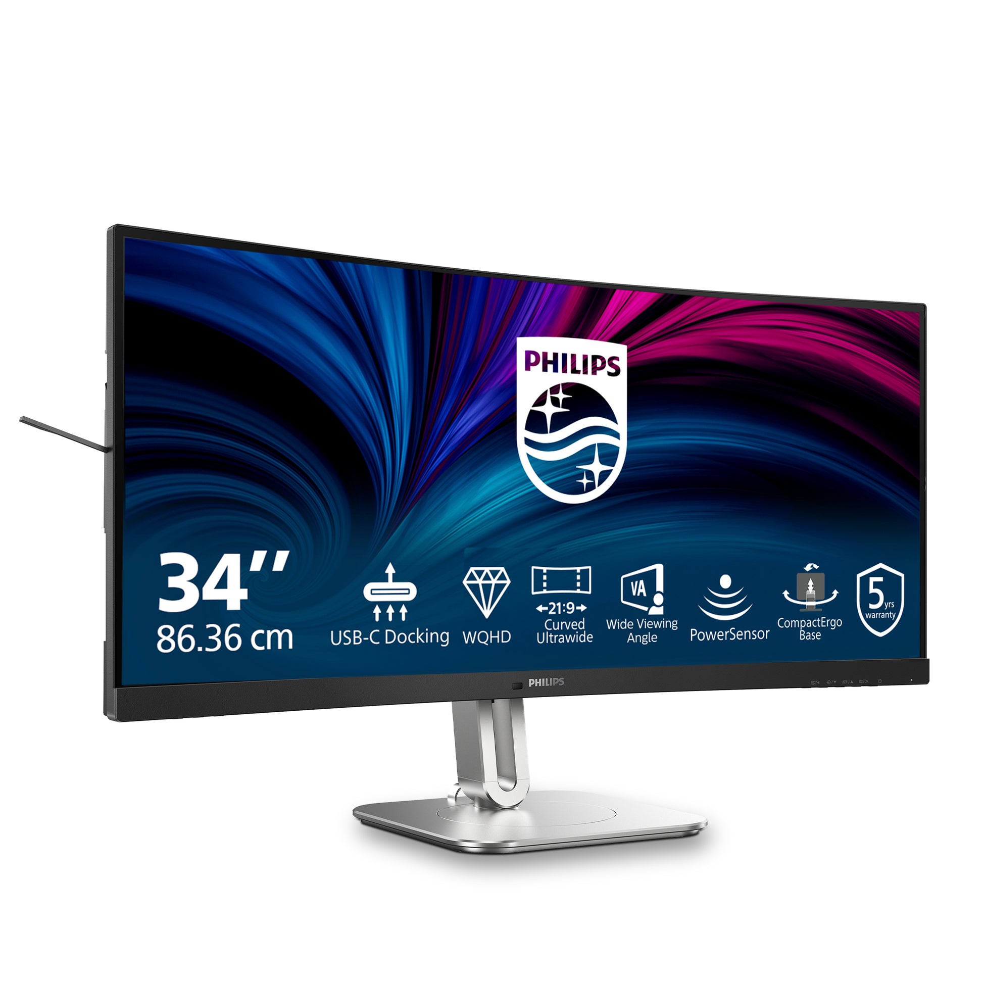 Philips 34B2U5600C/00 – Monitor, 34", VA, 120 Hz, 300 cd/m², KVM, USB-C, VESA 100 × 100, Schwarz