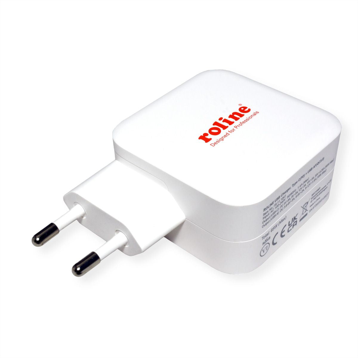 ROLINE USB-Ladegerät 65 W – USB-C×1, USB-A×1 – PD, QC 3.0 – EU-Stecker (Typ C)