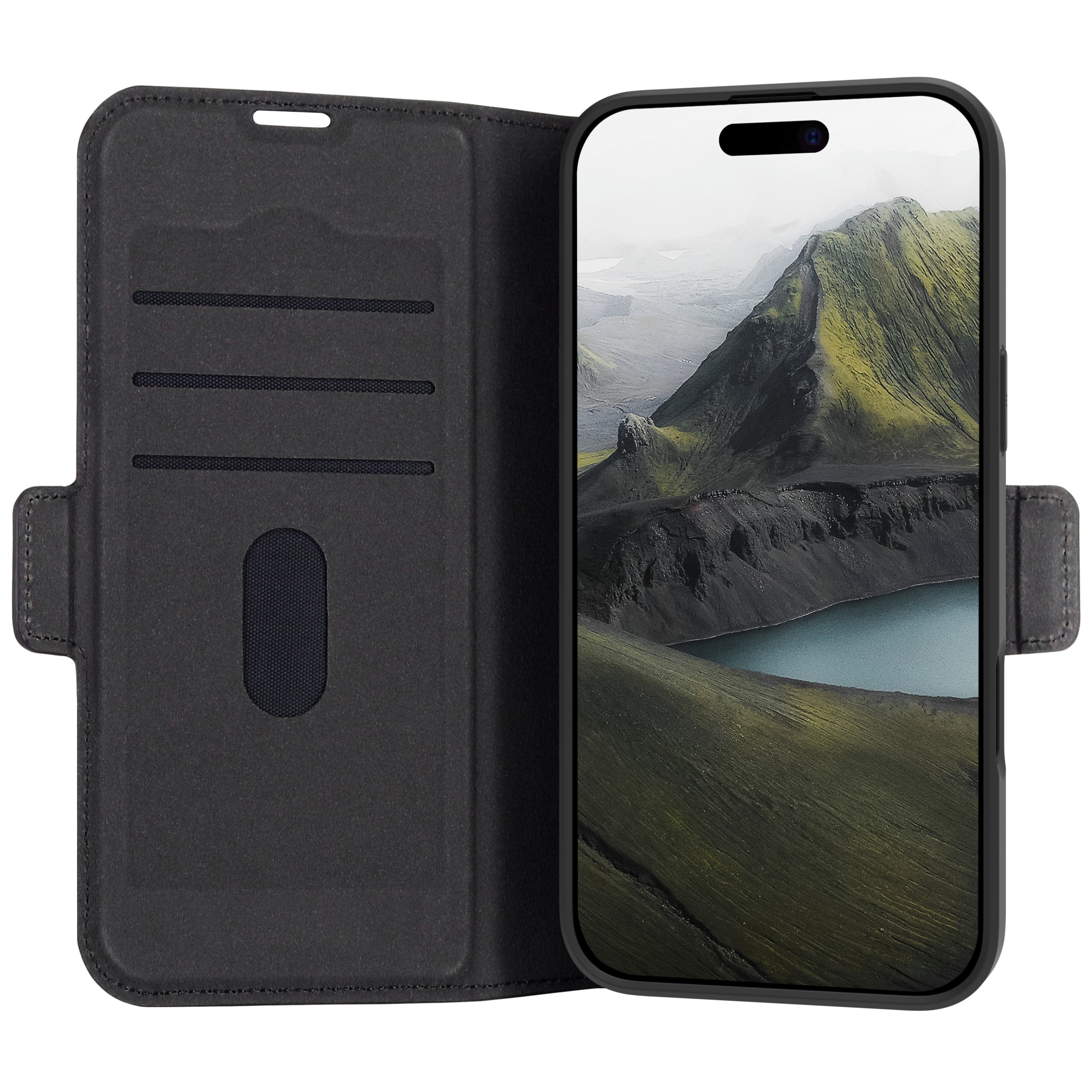 dbramante1928 Oslo Pro Folio – für Apple iPhone 16 Plus, 3 Kartenfächer, PU, Schwarz, Magnetverschluss, kabellos