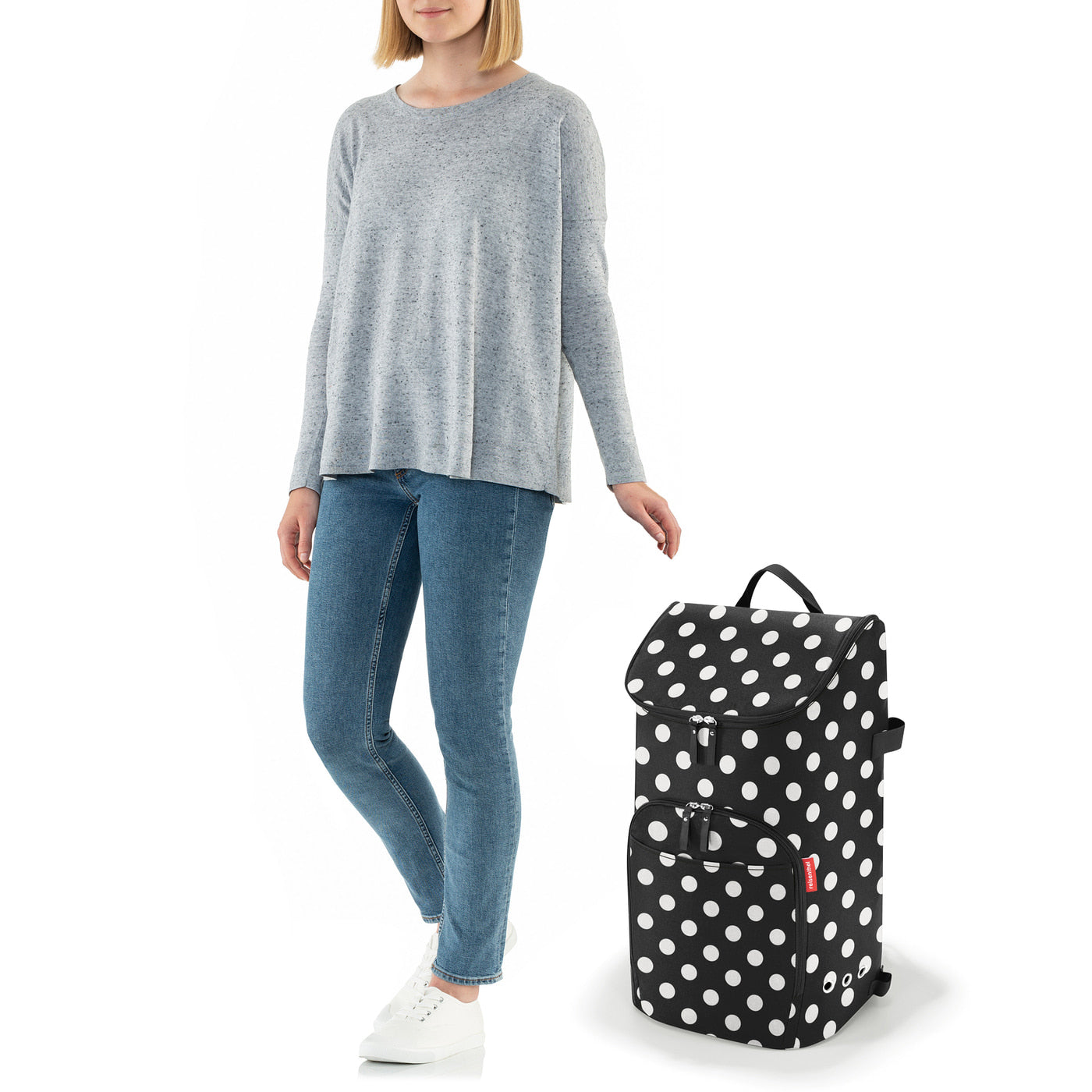 Reisenthel Stofftasche, Polyester, Motiv dots white, 340×600×240 mm, Trolley-Tasche
