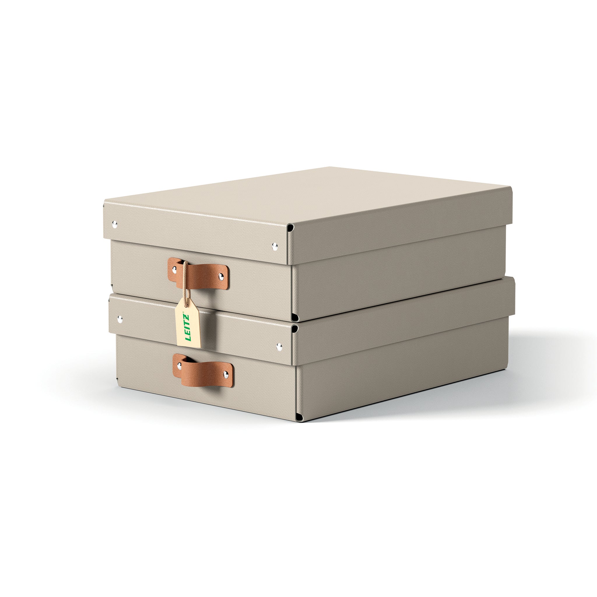 Leitz Aufbewahrungsbox 8 l – mit Klappdeckel, 355 × 100 × 260 mm, Sand, Karton, 2er Pack