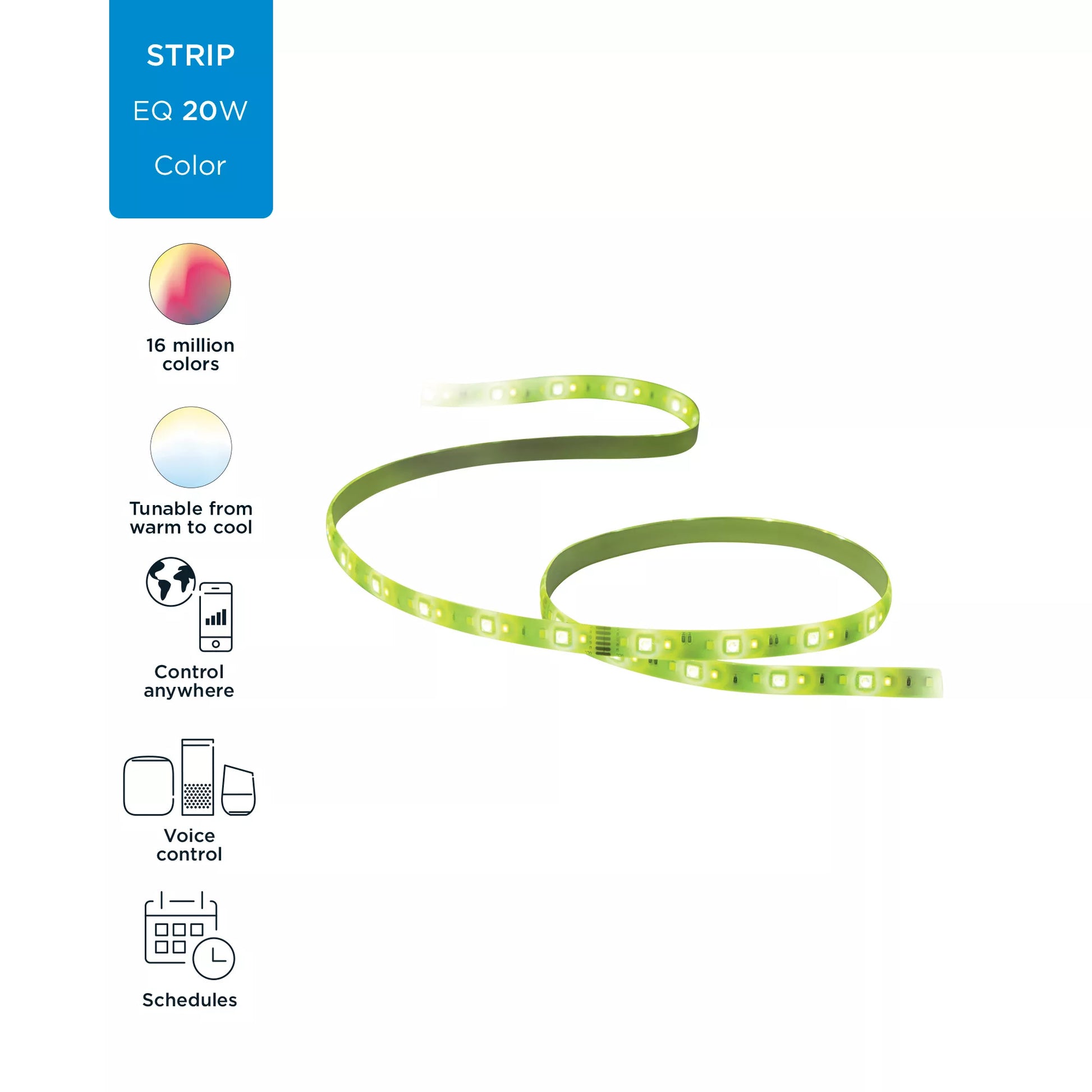 WiZ LED-Strip – Starter-Set, 2 m, 1600 lm, 20 W, 2700–6500 K, dimmbar, WiFi, Matter, weiss, inkl. Netzteil