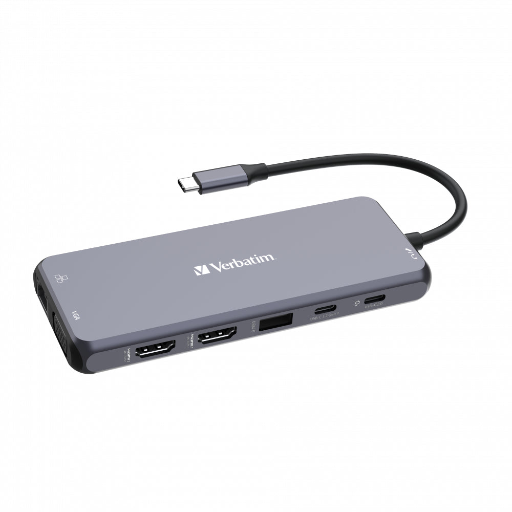 Verbatim CMH-14 Multiport-Adapter – USB-C, 2× HDMI, 1× VGA, 5× USB-A, 100 W PD, GbE, für Windows/Mac/ChromeOS