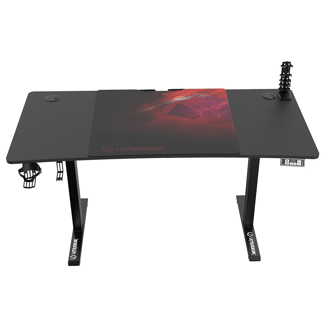 Ultradesk Level Gaming-Tisch – 140 × 68 cm, höhenverstellbar, schwarz/rot, Stahl