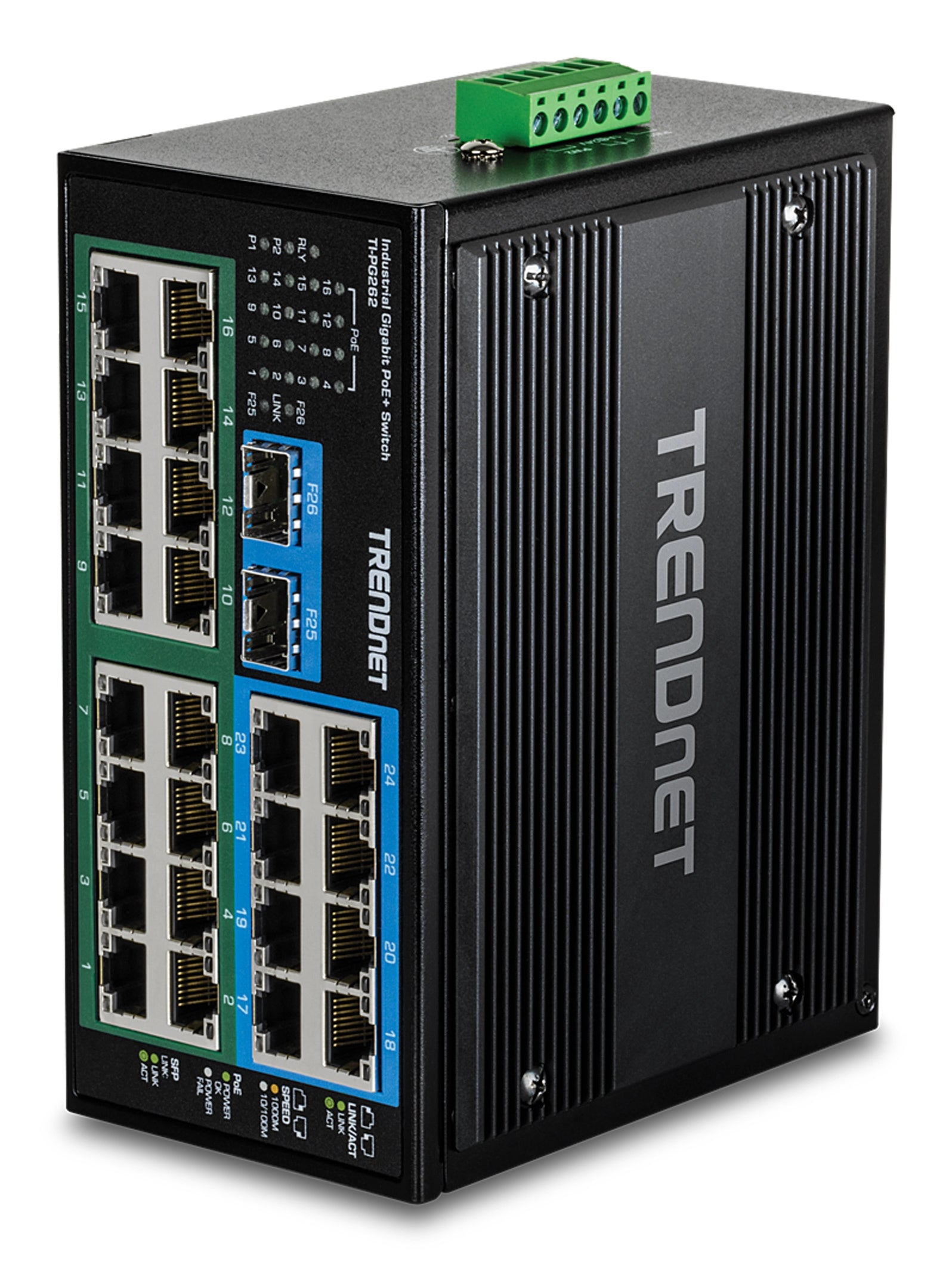 TRENDnet TI-PG262 – Unmanaged Switch – 24× 1G, 2× SFP, PoE+, PoE-Budget 480 W, DIN-Schiene