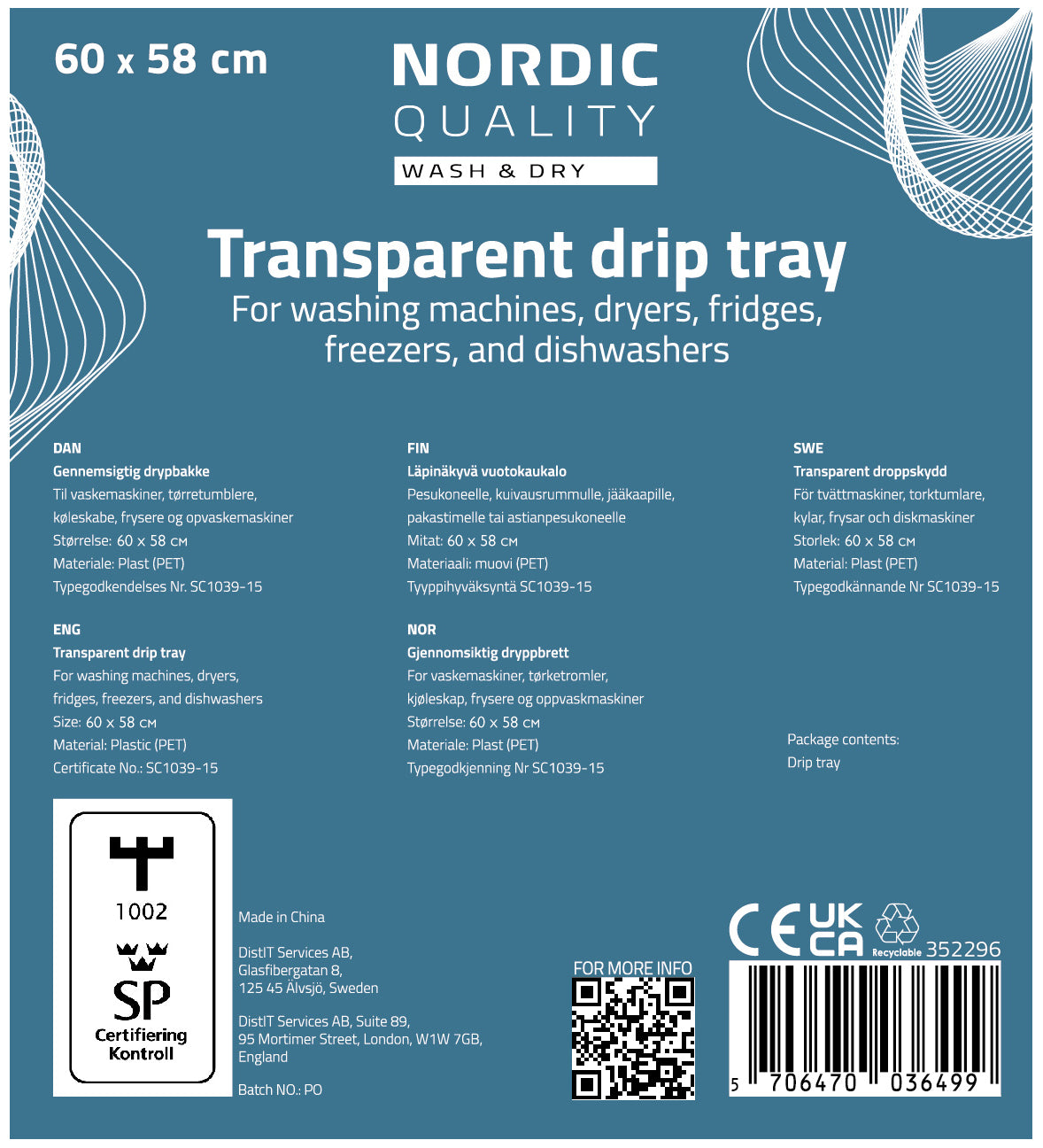 Nordic Quality Tropfschale – 60 × 58 cm