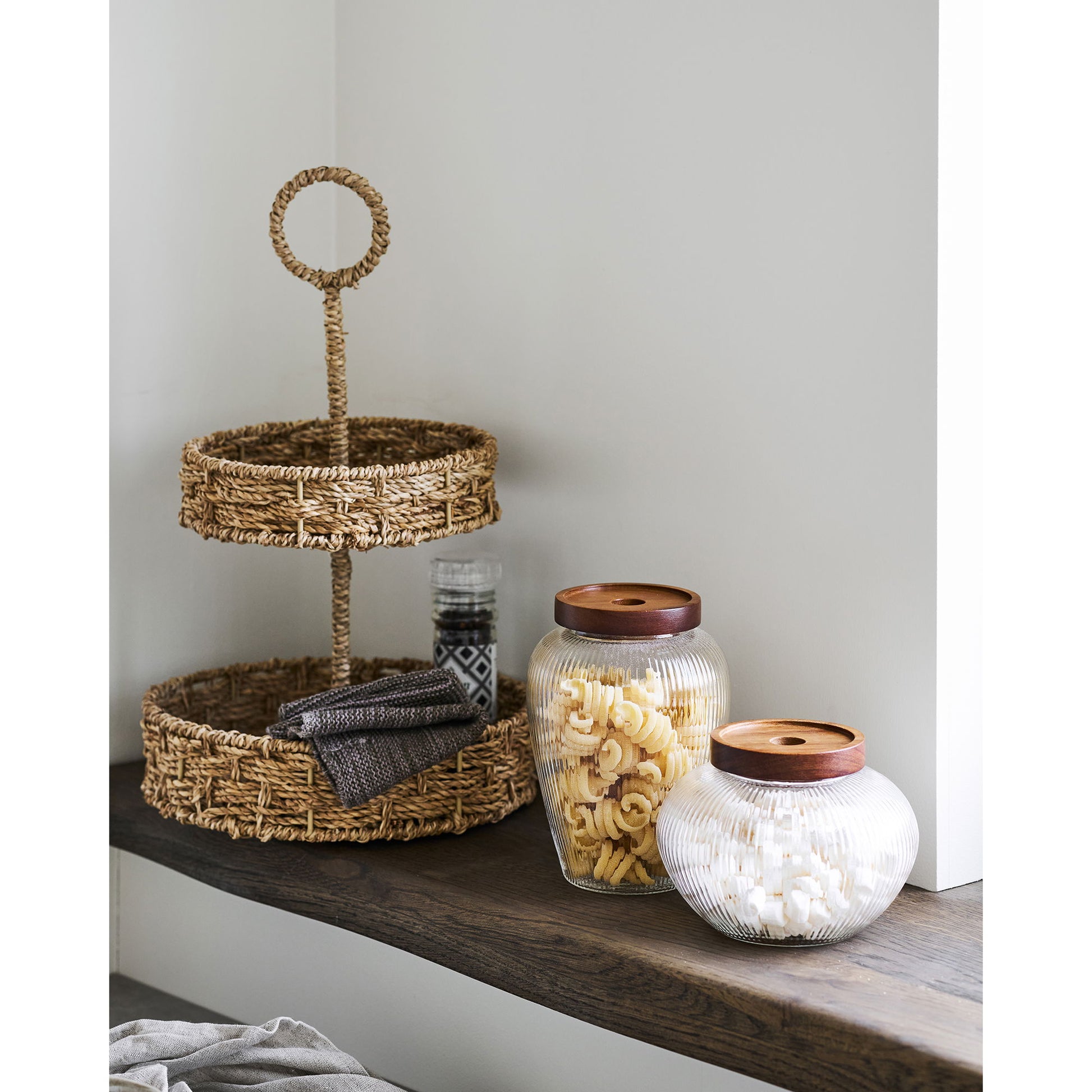 House Nordic Maya – Vorratsdose 1 l, Ø 12 × 17 cm, Glas/Akazienholz, Transparent