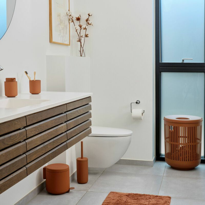 Zone Denmark UME – WC-Bürstenset – Keramik, Terrakotta, mit Deckel, H 38,7 cm, Ø 10 cm
