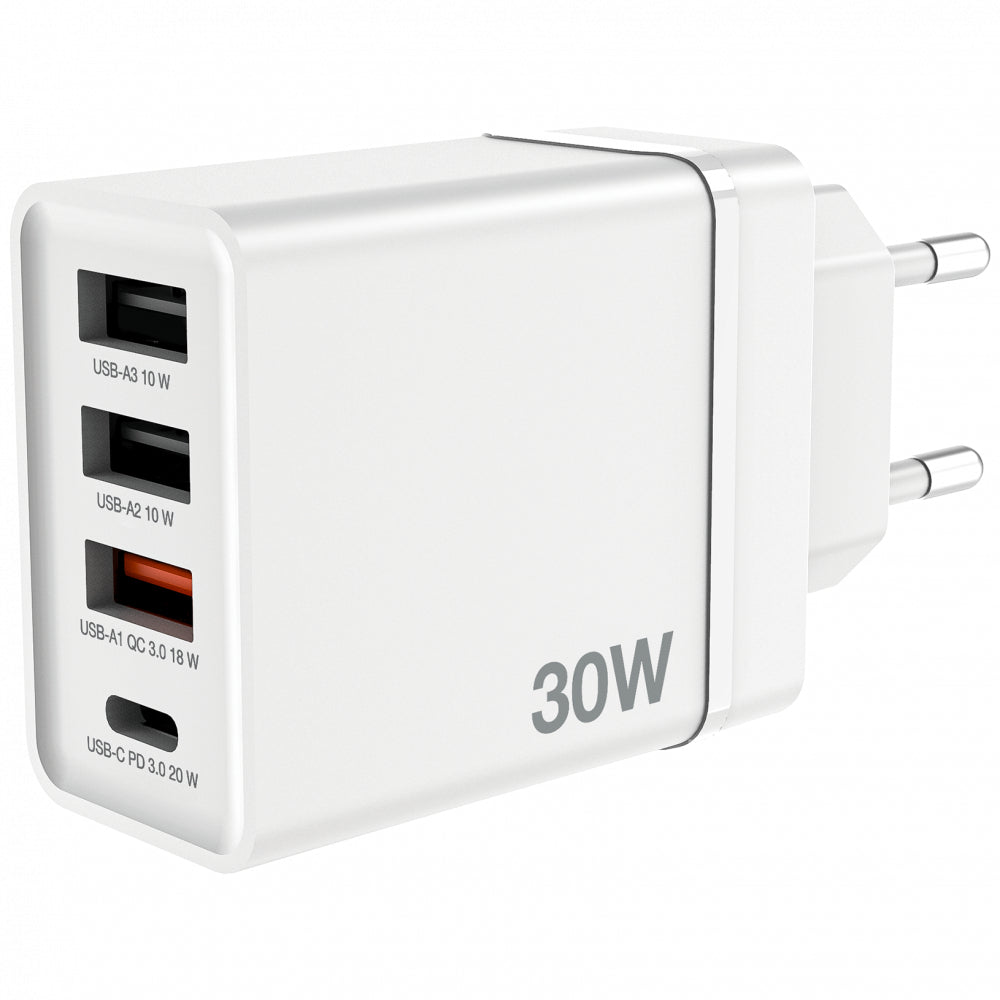 Verbatim USB-Ladegerät 30 W – USB-C×1, USB-A×2 – PD, QC 3.0, EU-Stecker (Typ C) – Weiss