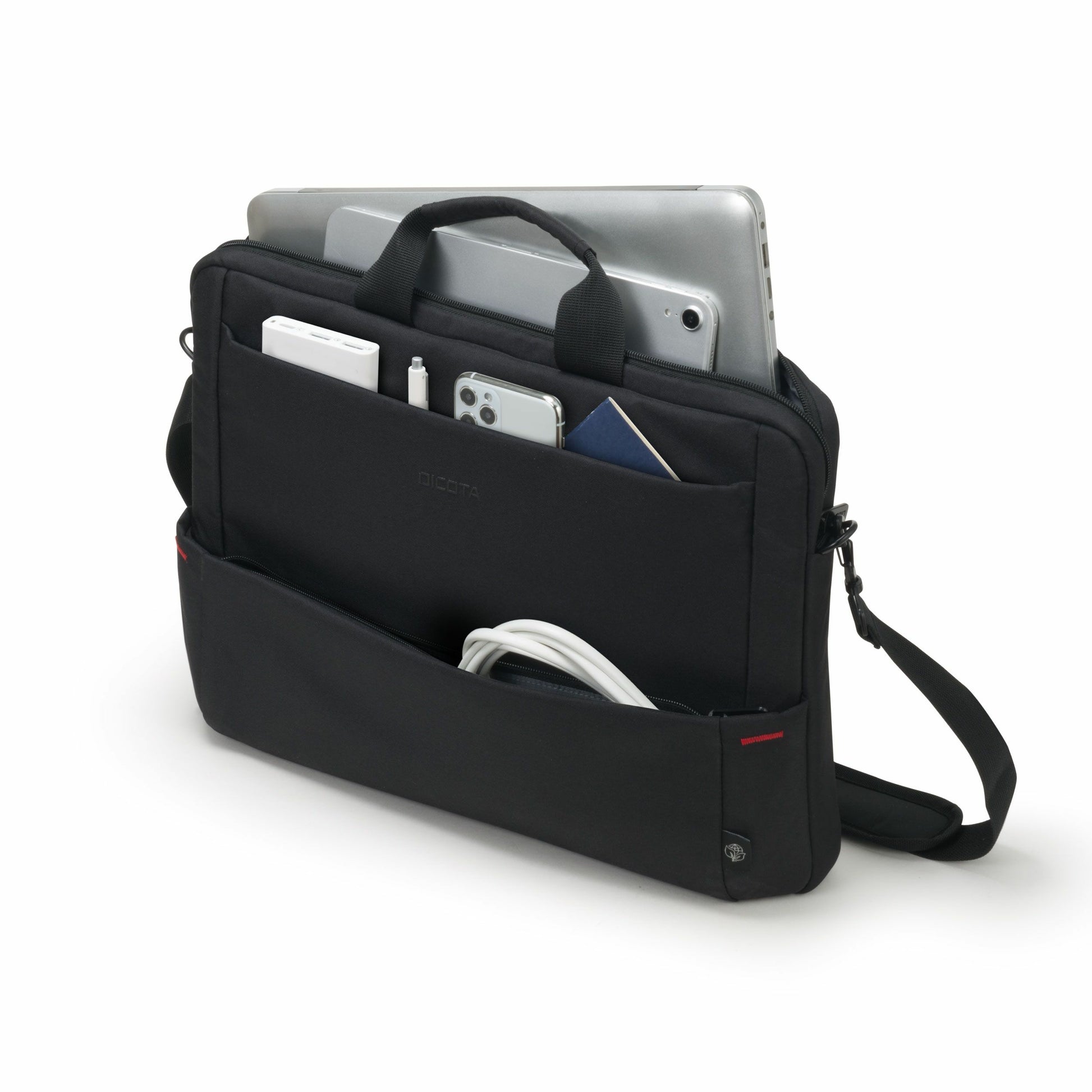 DICOTA Eco Slim Case Plus BASE Notebook-Tasche bis 15,6" – Trolley-Band, abnehmbarer Schultergurt – Schwarz