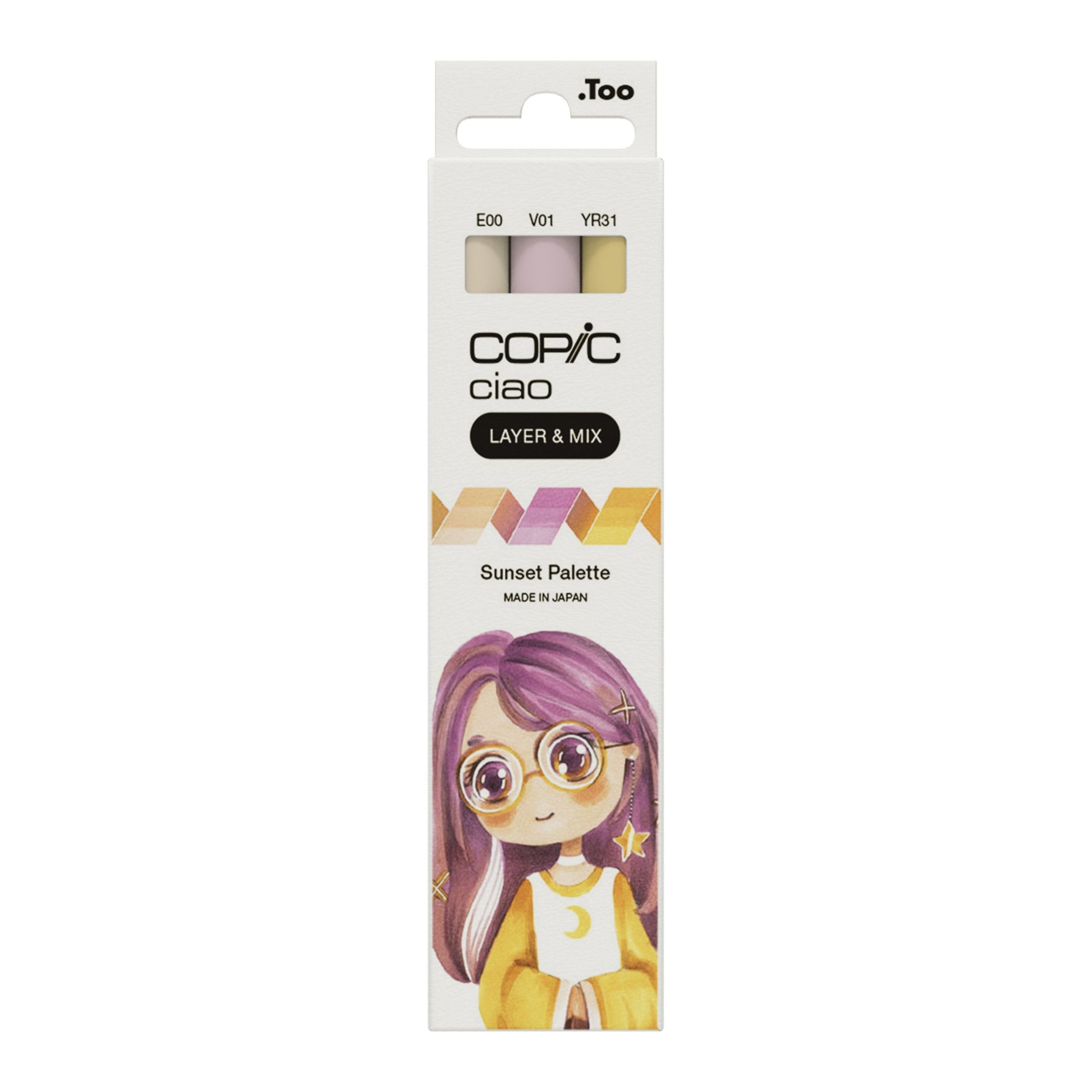 Copic Ciao Brush Pen, Doppelspitze, Sunset Palette – Pinselspitze + Keilspitze, alkoholbasiert, 3 Farben