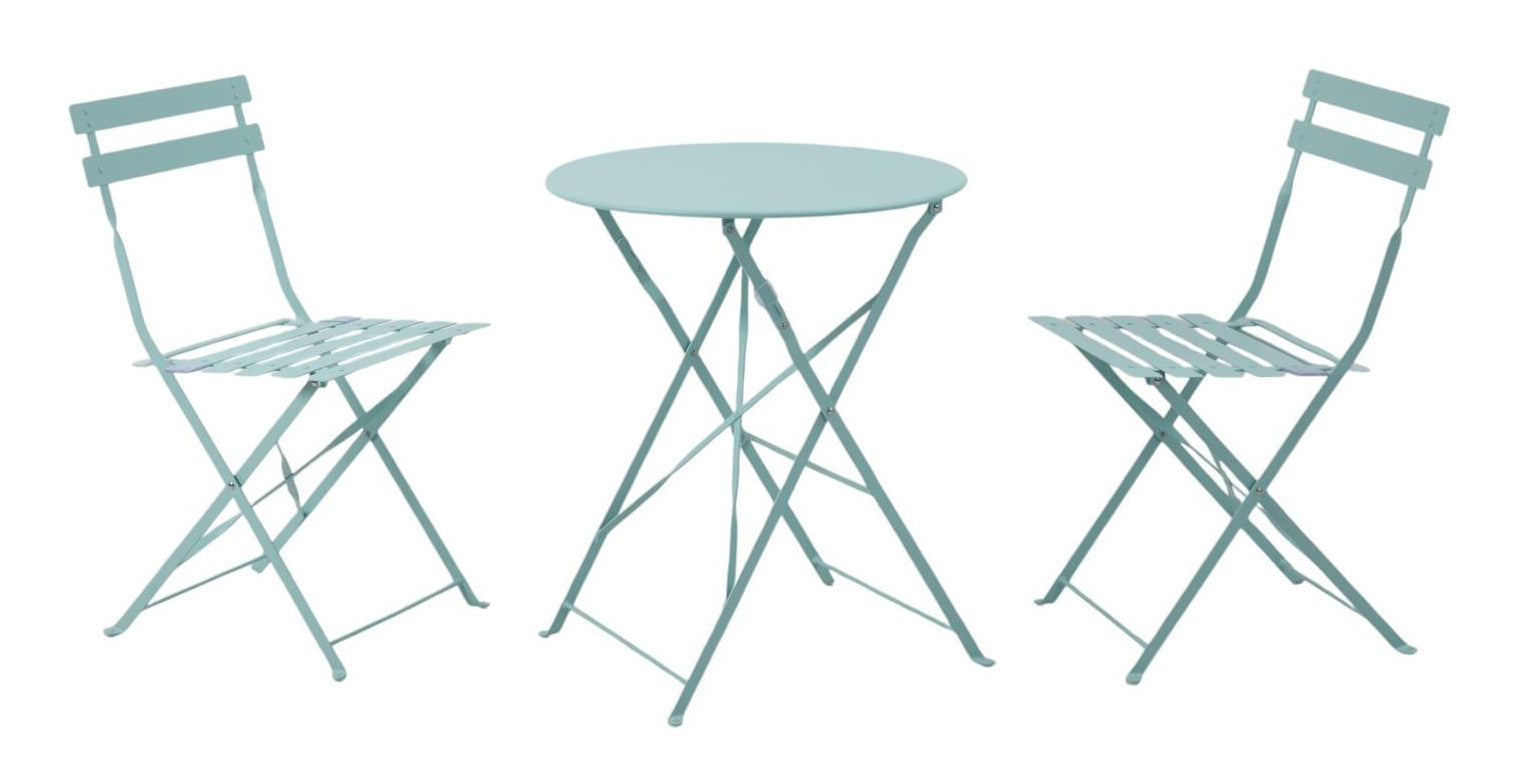 Dameco Bistro-Set 3-teilig mit 2 Stühlen – Türkis – Metall – Tisch 60 × 60 × 71 cm – klappbar – für draussen