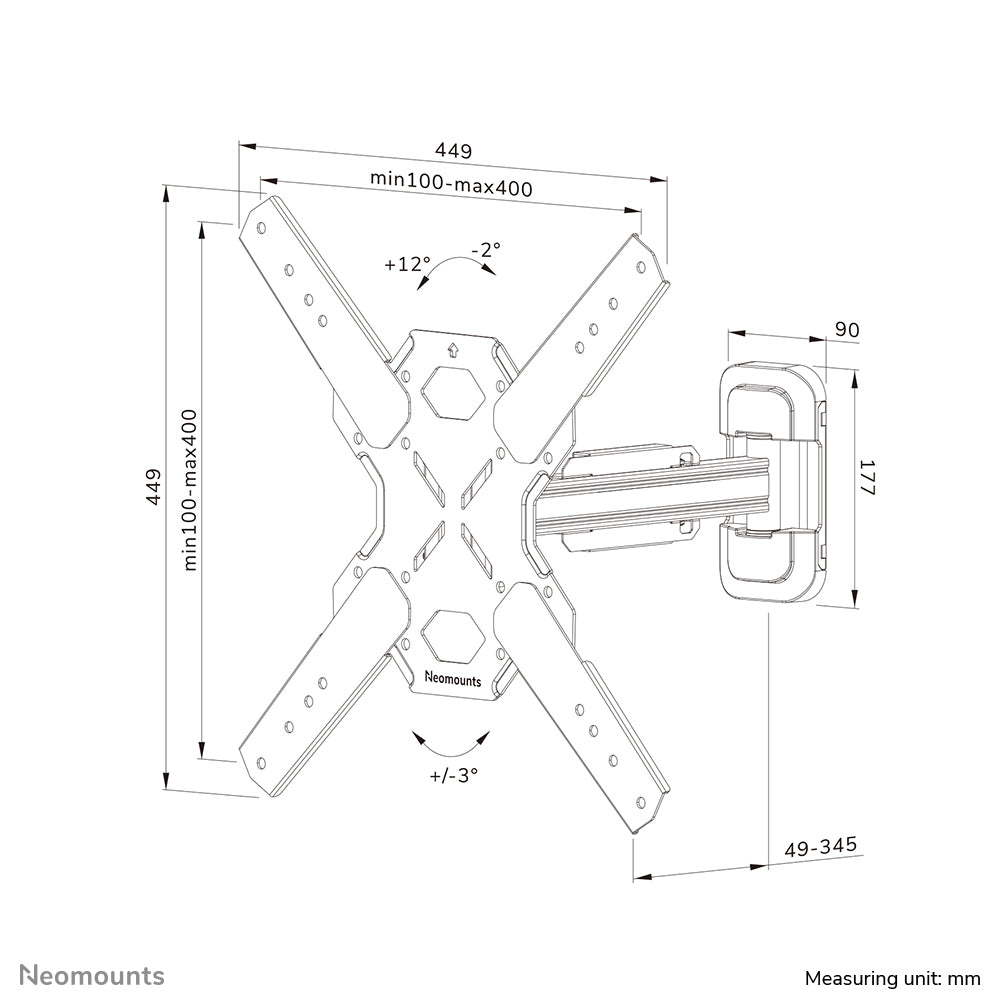 Neomounts WL40S-840BL14 – Wandhalterung, neigbar, für 32", VESA 300×300, bis 40 kg, schwarz