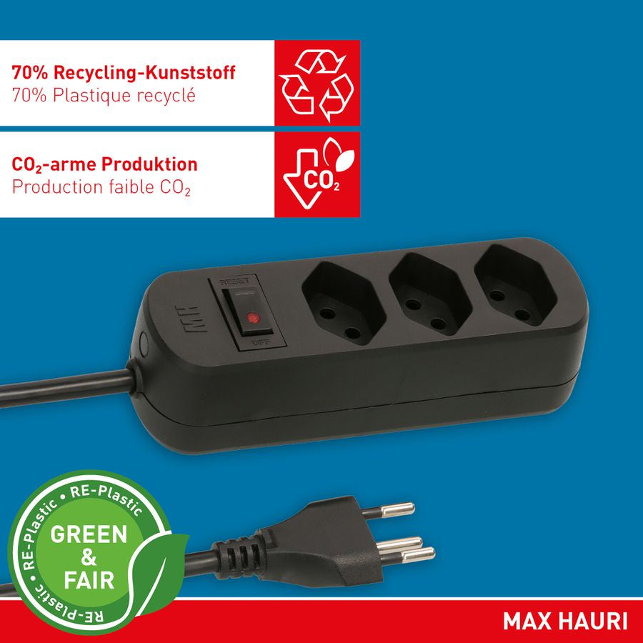 Max Hauri AG Max Hauri Basic Line – Steckdosenleiste, 3× T13, mit Schalter, 1,5 m, Stecker T12, IP20
