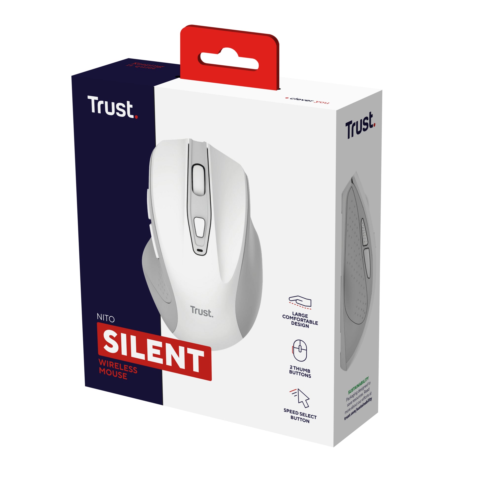 Trust Nito Silent – Maus – Kabellos (2,4 GHz), 2200 DPI, Rechtshänder, Weiss