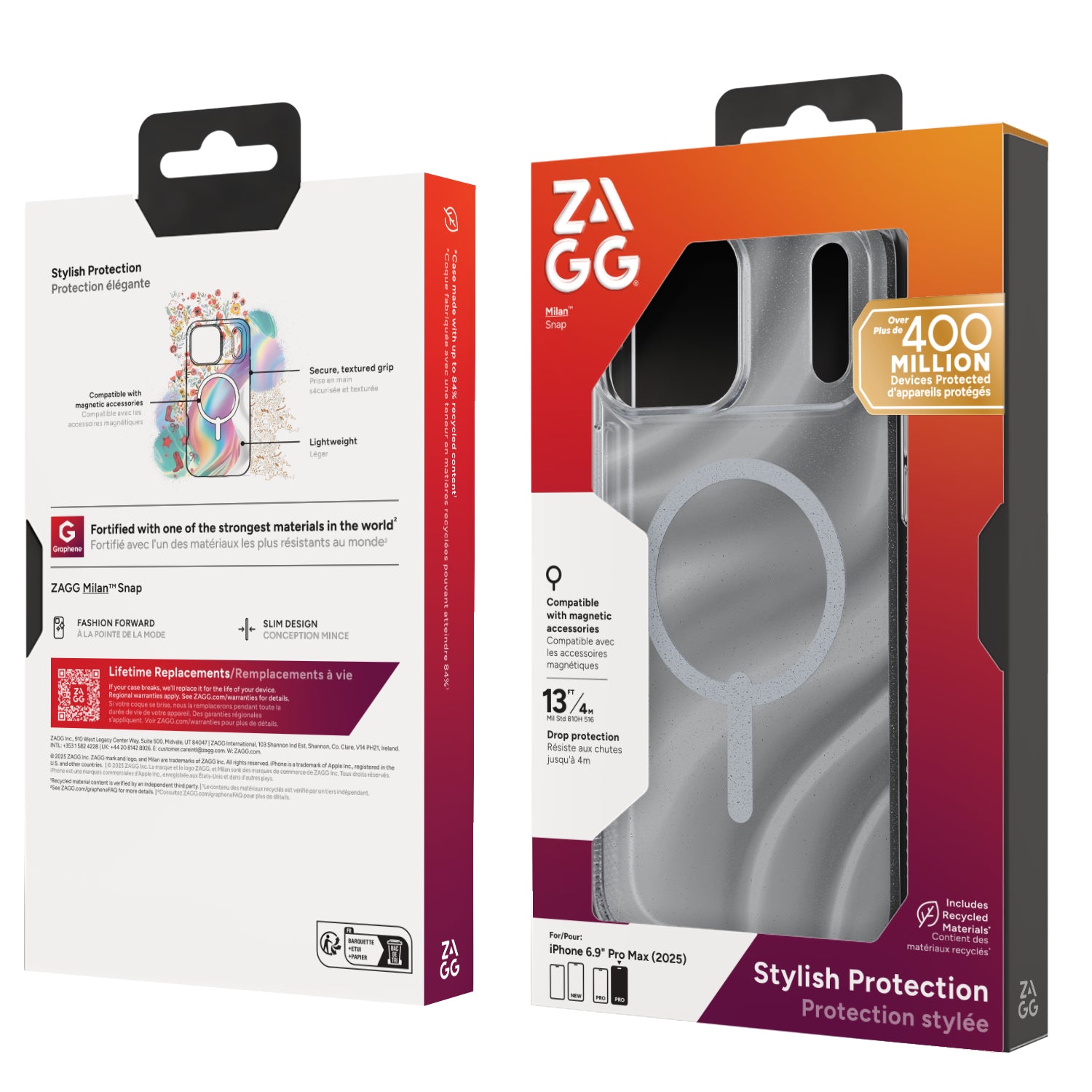 ZAGG Milan Snap Backcover – für Apple iPhone 17 Pro Max, Silber, Zion Glitter Swirl, bis 4 m Sturzsicher