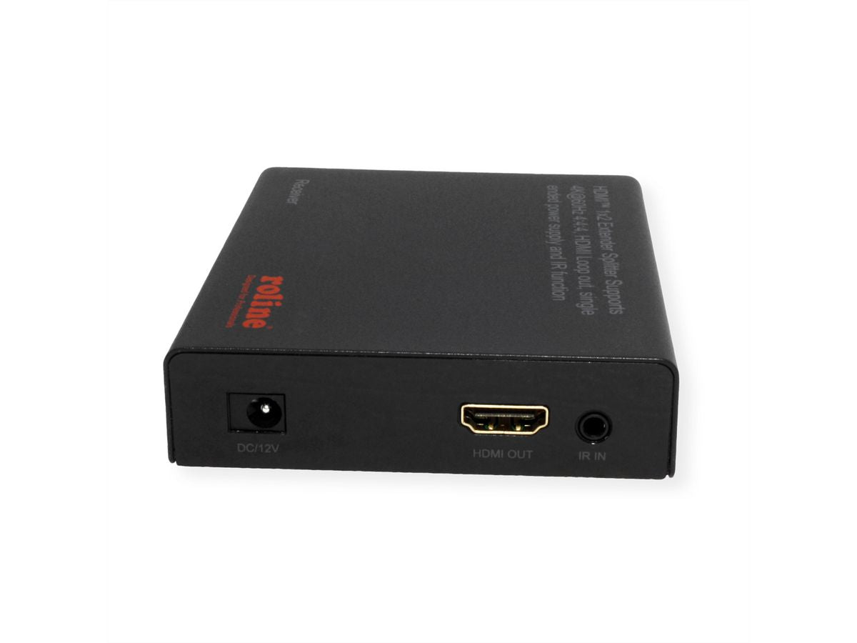 ROLINE HDMI Extender und Splitter – 4K (3840 × 2160) @ 60 Hz, 1 zu 2 HDMI, bis 70 m, HDR10/HLG – Schwarz