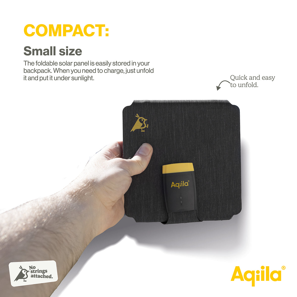 Aqiila Sunbird P21 Solarpanel-Ladegerät 20 W – USB-C×1, IP67, faltbar – für Camping – schwarz/gelb