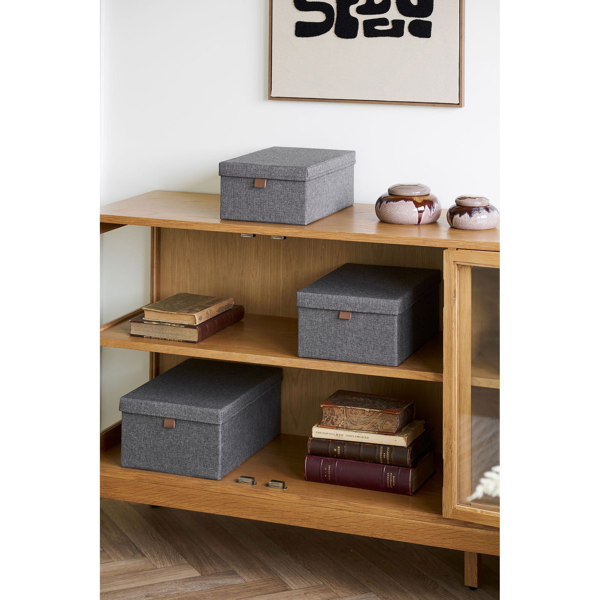 House Nordic Aufbewahrungsbox (mit Deckel) – Polyester – Grau – 260 × 160 × 380 mm