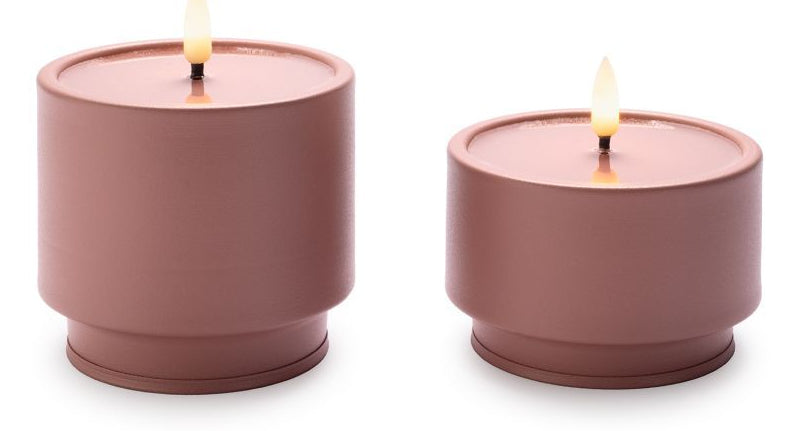 STT Kerzen-Set – Ø 9 × 8,5 cm – Metall, malve – 2-teilig, LED