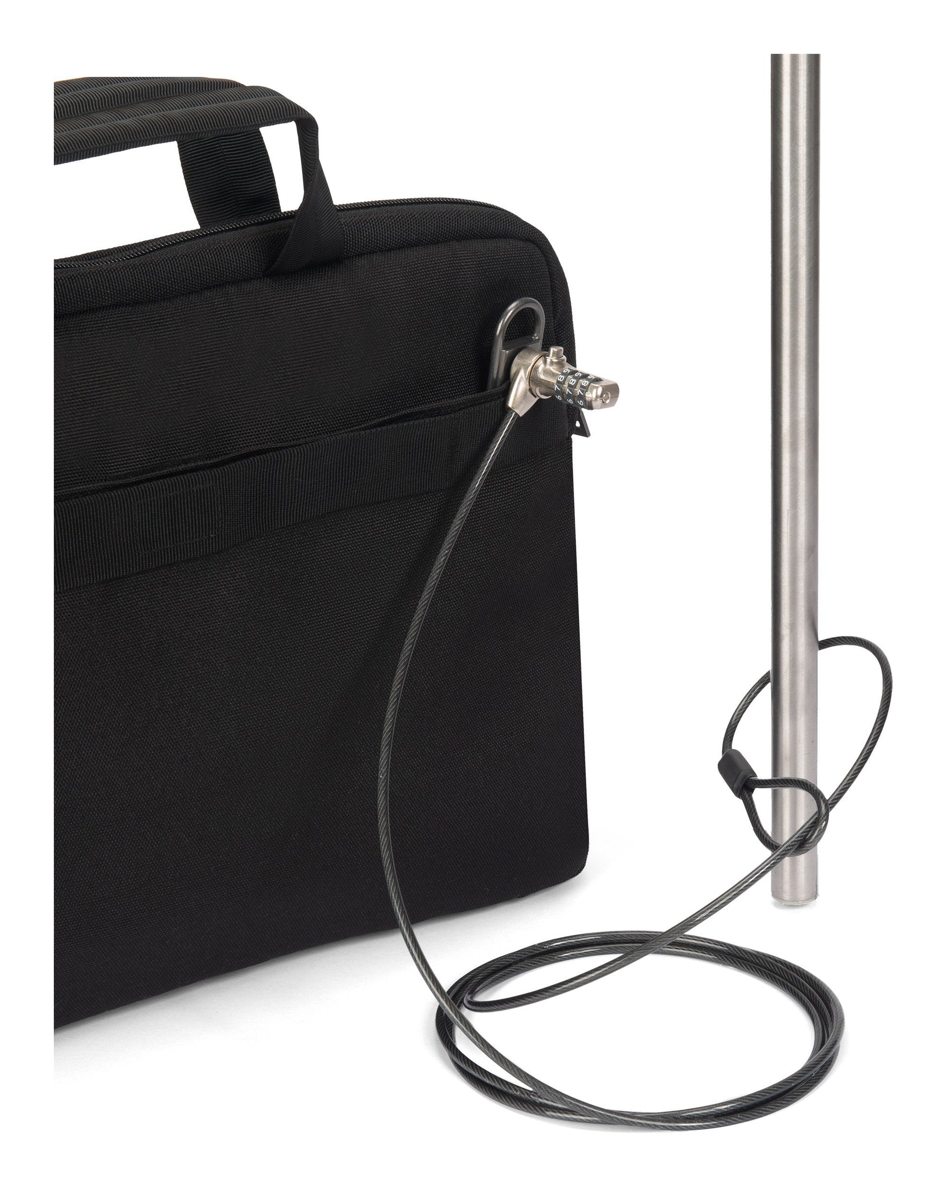 DICOTA Slim Casei FIVE Notebook-Tasche bis 14" – Trolley-Band, verschliessbar – Schwarz