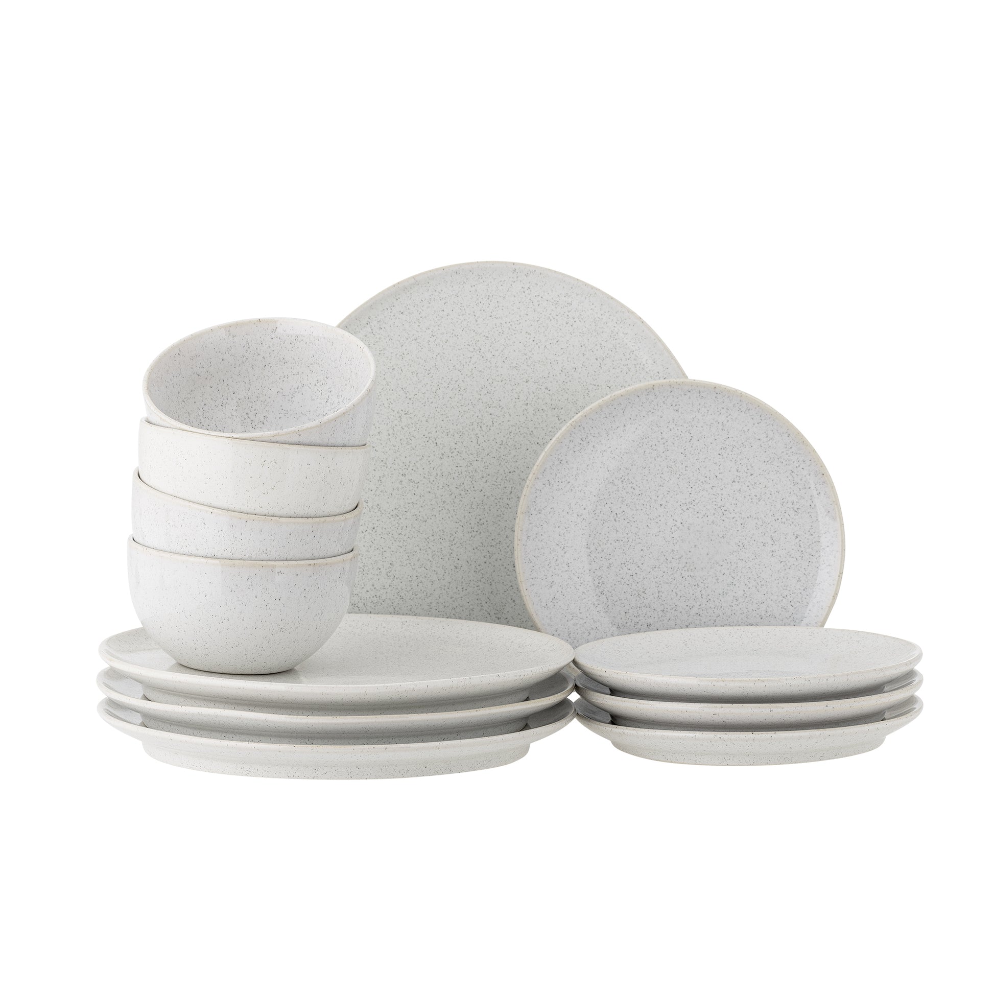 Bloomingville Geschirrset Addison – 12-teiliges Set, Steingut, Weiss, spülmaschinenfest, mikrowellengeeignet