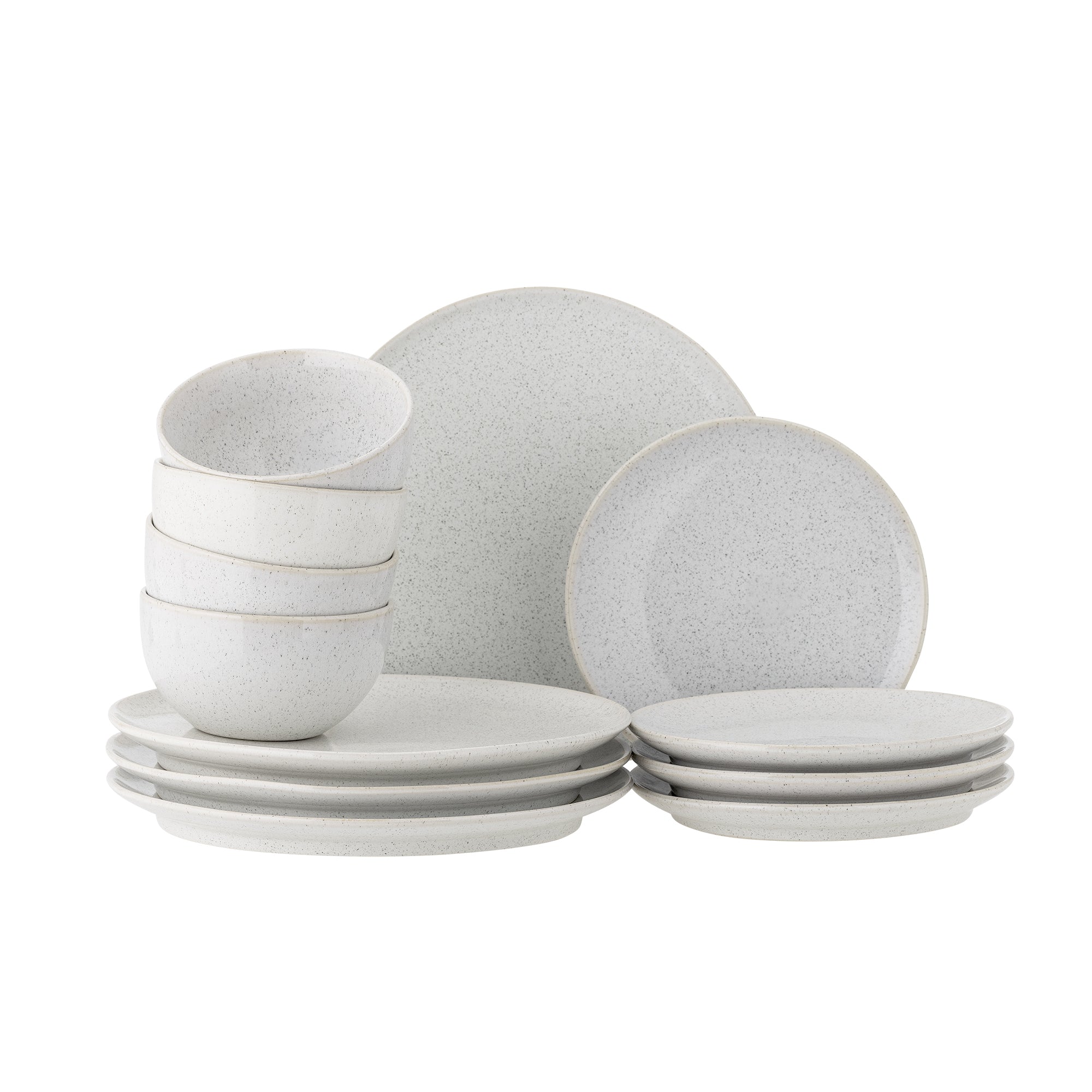 Bloomingville Geschirrset Addison – 12-teiliges Set, Steingut, Weiss, spülmaschinenfest, mikrowellengeeignet