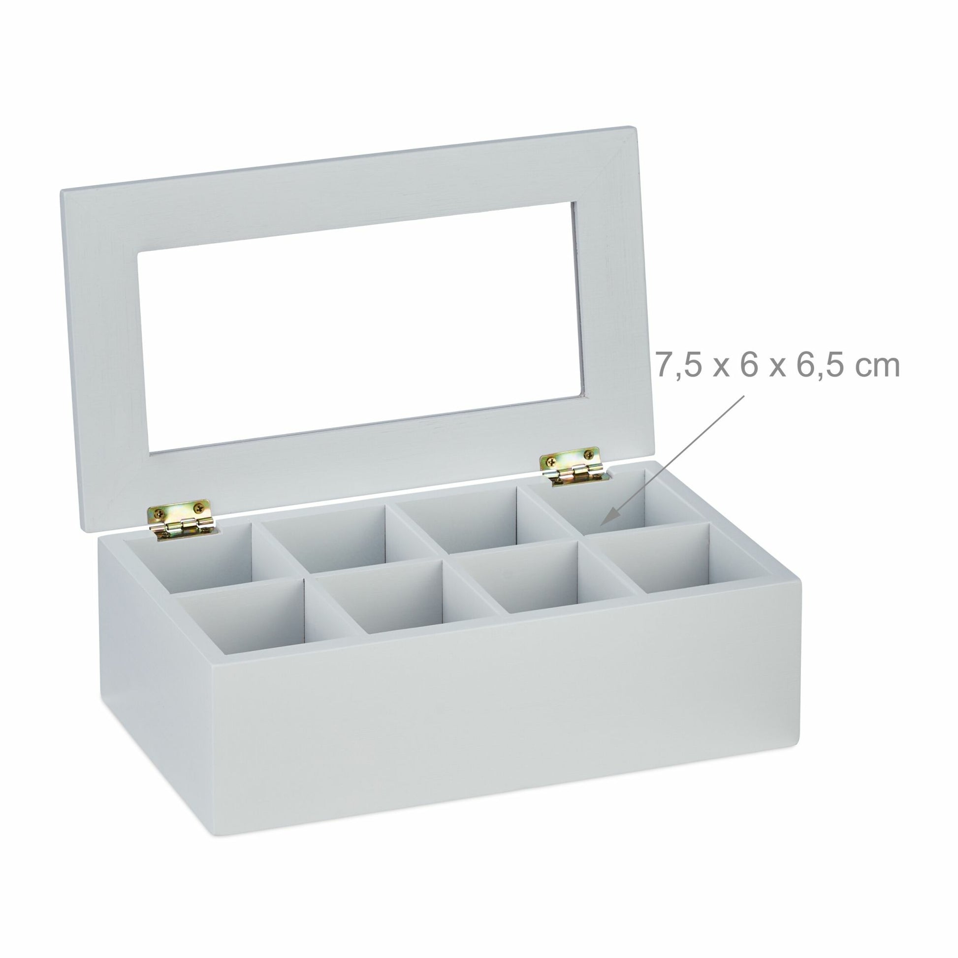 Relaxdays Teebeutelbox Bambus/Kunststoff, 8 Fächer, 28 × 16 × 9 cm, Weiss