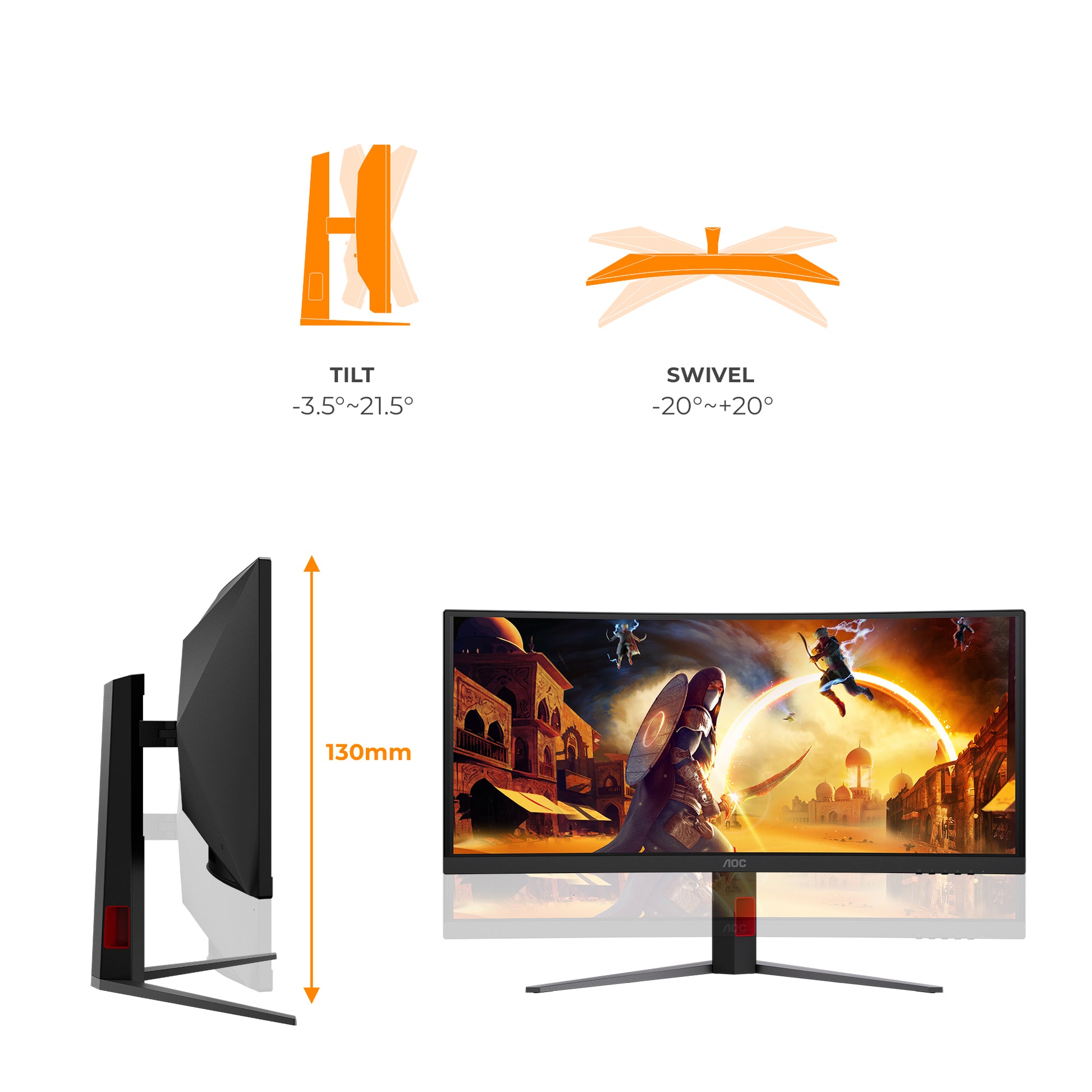 AOC CU34G4CA – 34" Curved, 3440 × 1440 (UWQHD), VA, 180 Hz, USB-C 90 W, KVM, DisplayHDR 400