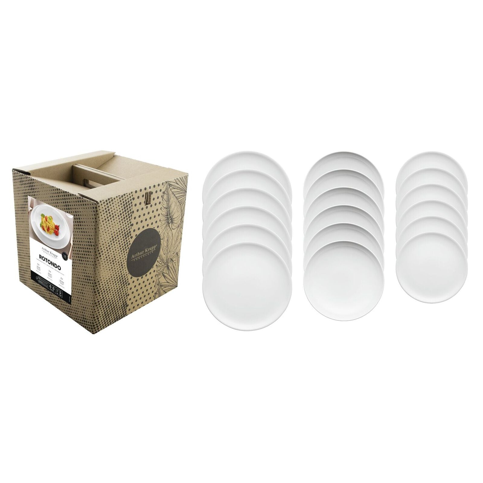 Arthur Krupp Tellerset – 18-teiliges Set, Porzellan, Weiss, spülmaschinenfest