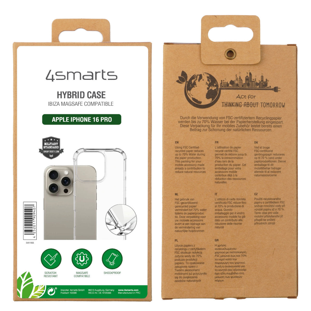 4smarts Hybrid Case Ibiza Backcover – für Apple iPhone 16 Pro, PC+TPU, Transparent, bis 1,2 m sturzsicher