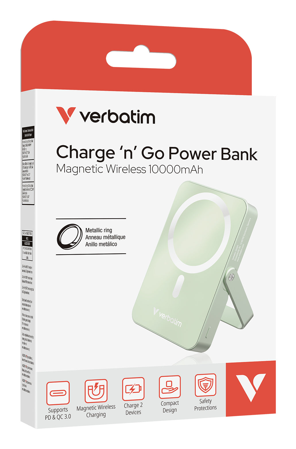 Verbatim MagSafe Powerbank 10'000 mAh – 20 W PD, 15 W MagSafe, 1× USB-C, grün