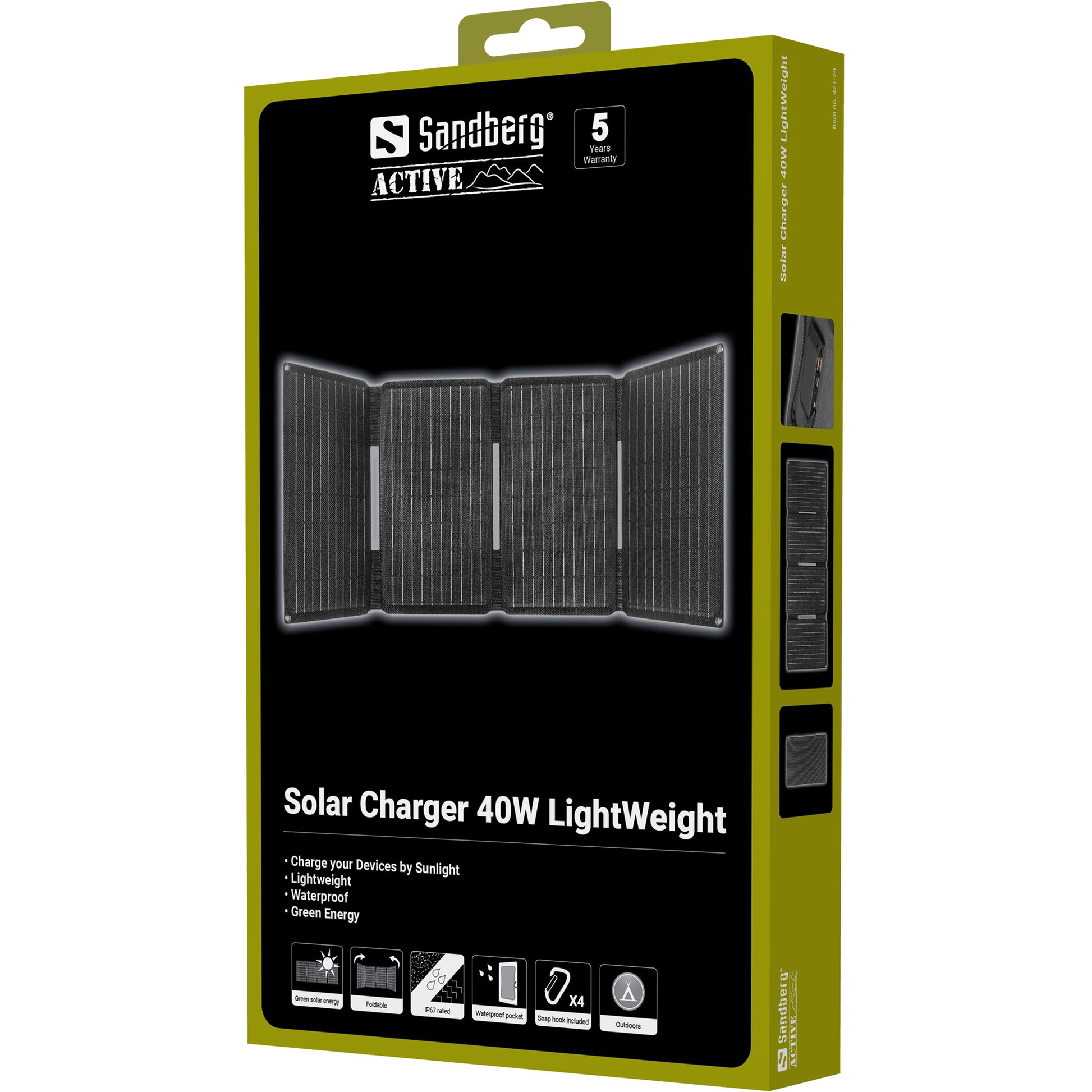 Sandberg 421-20 Solarpanel-Ladegerät 40 W – USB-C×1, USB-A×1, monokristallin – schwarz