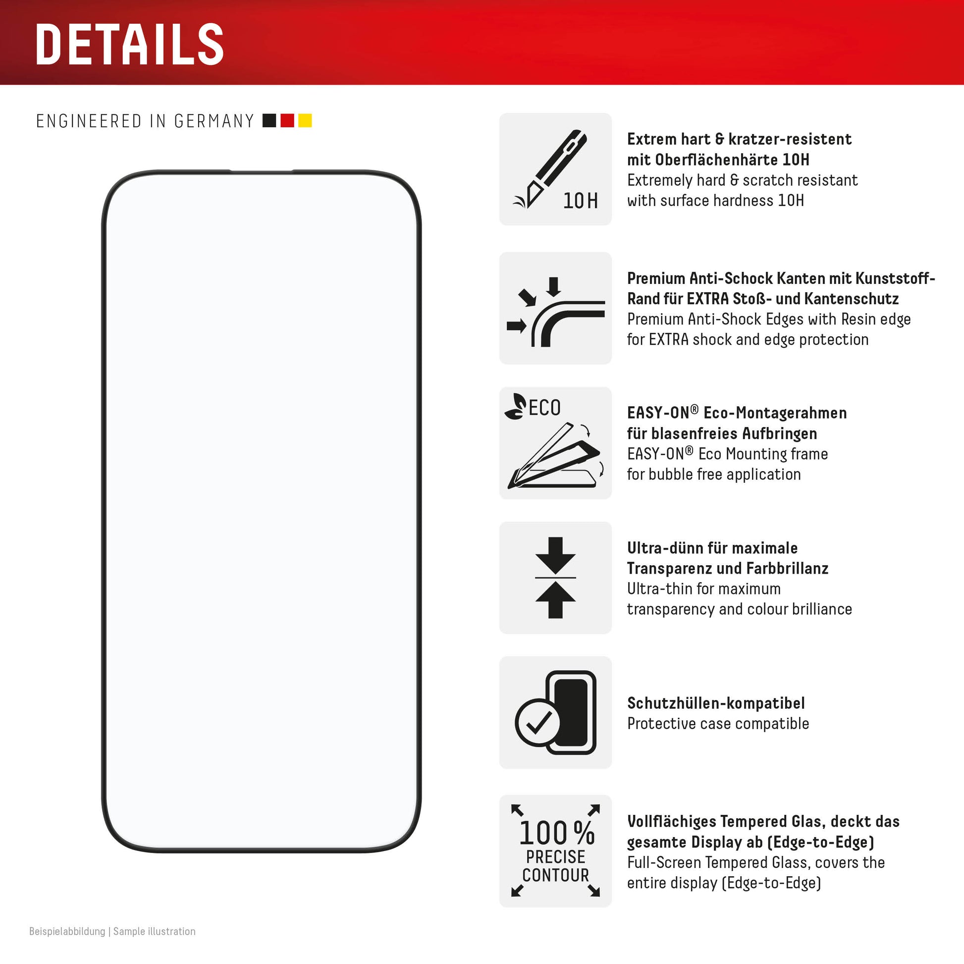 Displex Displayschutz (Panzerglas), Full Cover – für iPhone 16 Plus – mit Applikator