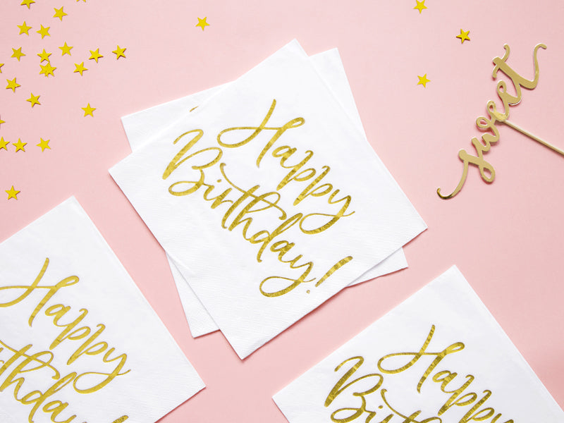 PartyDeco Servietten Happy Birthday – mehrfarbig – 33 × 33 cm, 3-lagig – 20 Stück