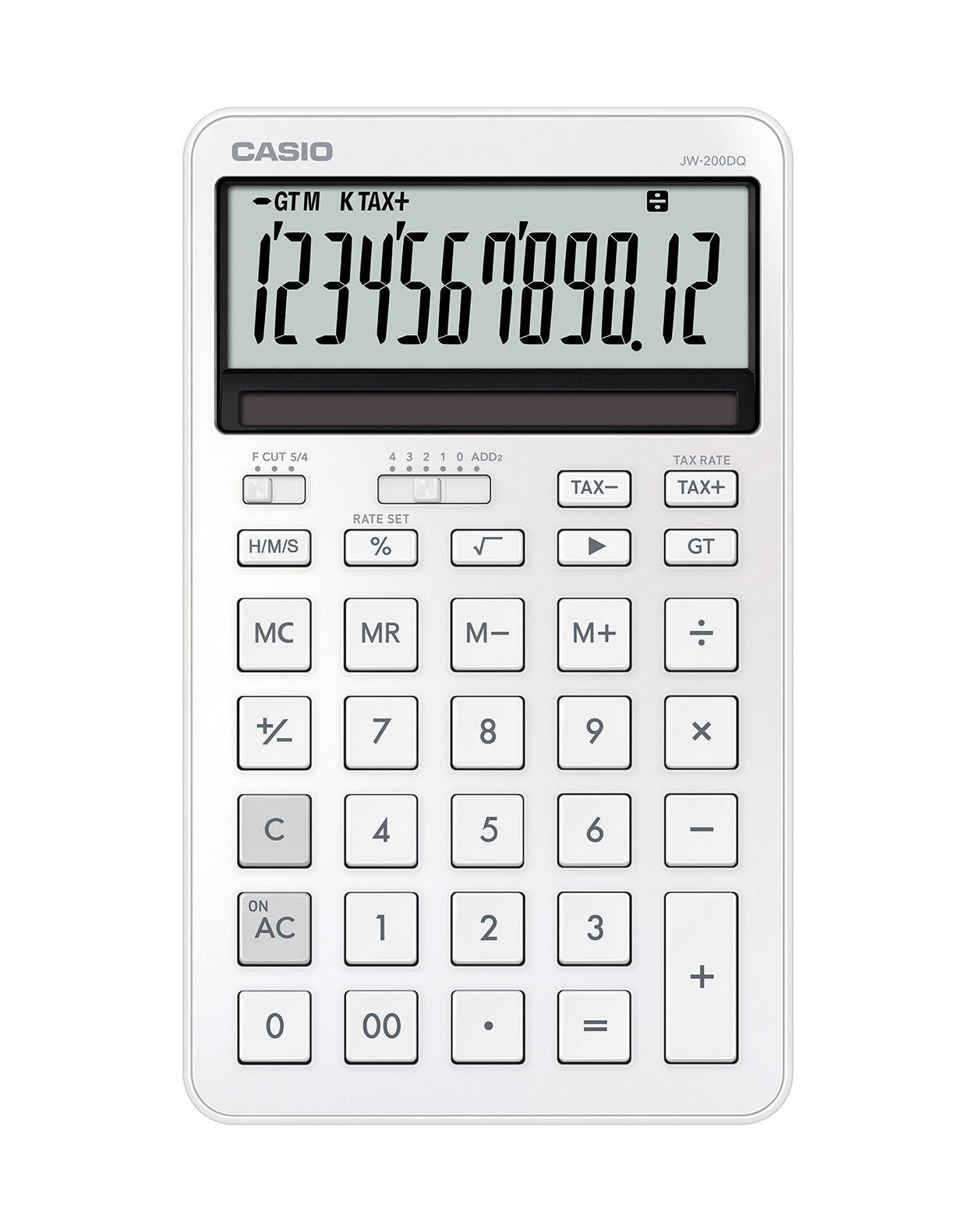 Casio Tischrechner JW-200DQ – 12-stellig – Solar/Batterie – Weiss