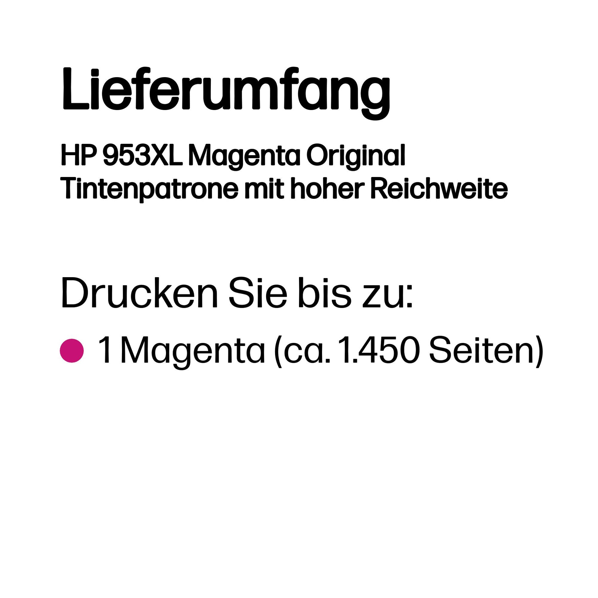 HP Tintenpatrone 953XL (F6U17AE), Magenta, XL, 1'450 Seiten – für OfficeJet Pro 7720, 7730, 7740 und andere