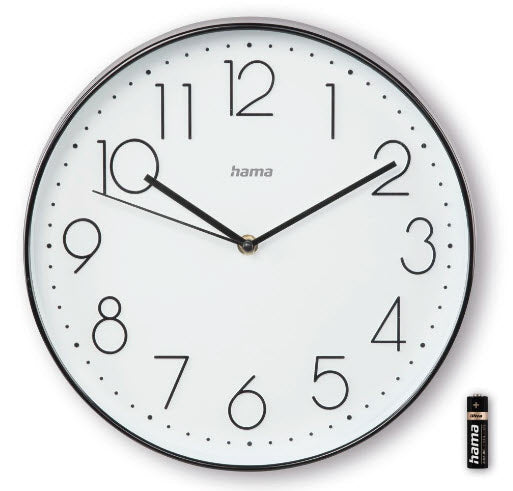 Hama Korsika Wanduhr – Analog, lautlos, Ø 30 cm, schwarz/weiss, Kunststoff