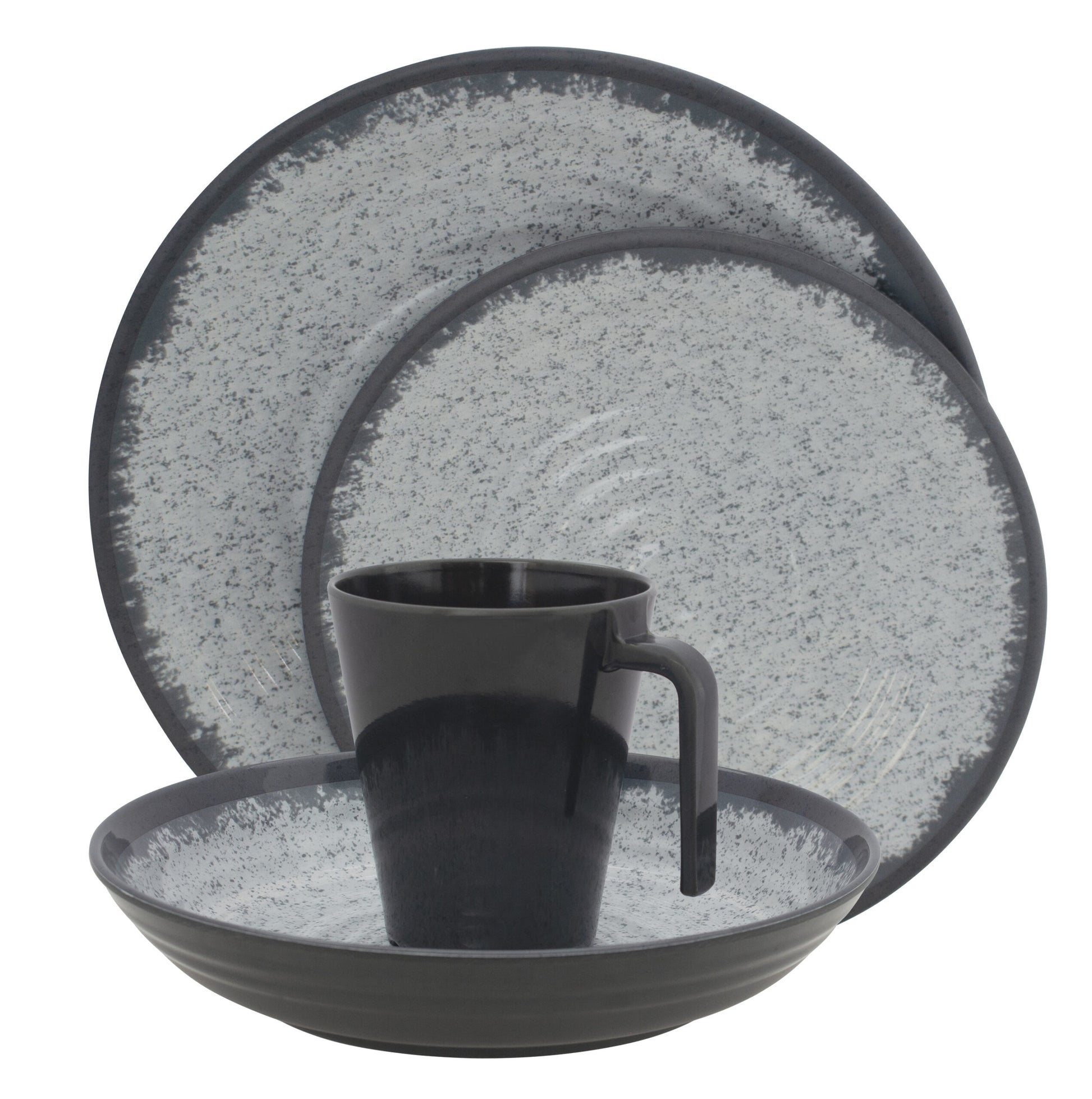 Eurotrail Speise-Service – 16-teilig, Speiseteller Ø 26,5 cm, Melamin, Anthrazit