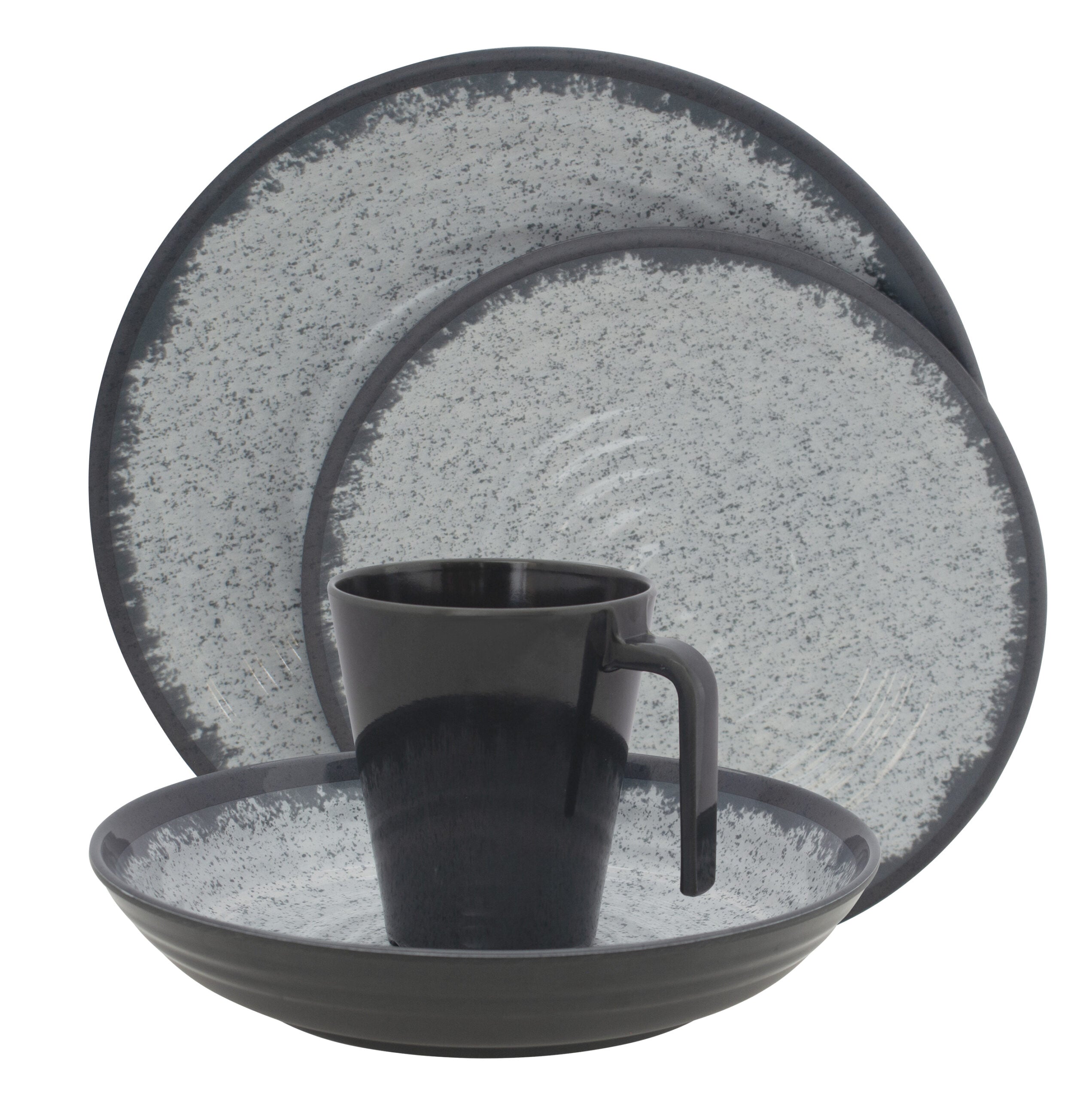 Eurotrail Speise-Service – 16-teilig, Speiseteller Ø 26,5 cm, Melamin, Anthrazit