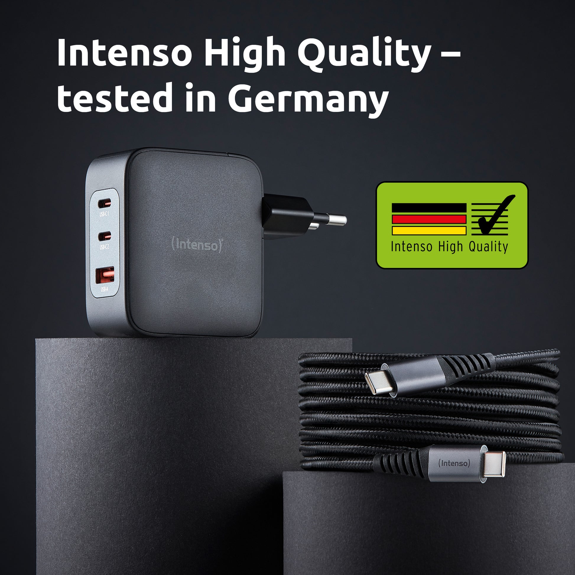 Intenso W100ACC USB-Ladegerät 100 W – USB-C×2, USB-A×1 – PD 3.0, PPS, QC 5, GaN – Schwarz