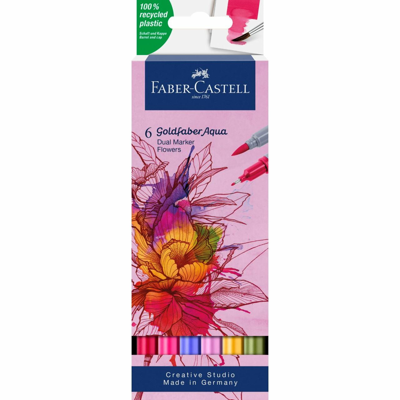 Faber-Castell Brush Pen Goldfaber Aqua – Pinselspitze – Sortiert – 6er-Set – Wasservermalbar
